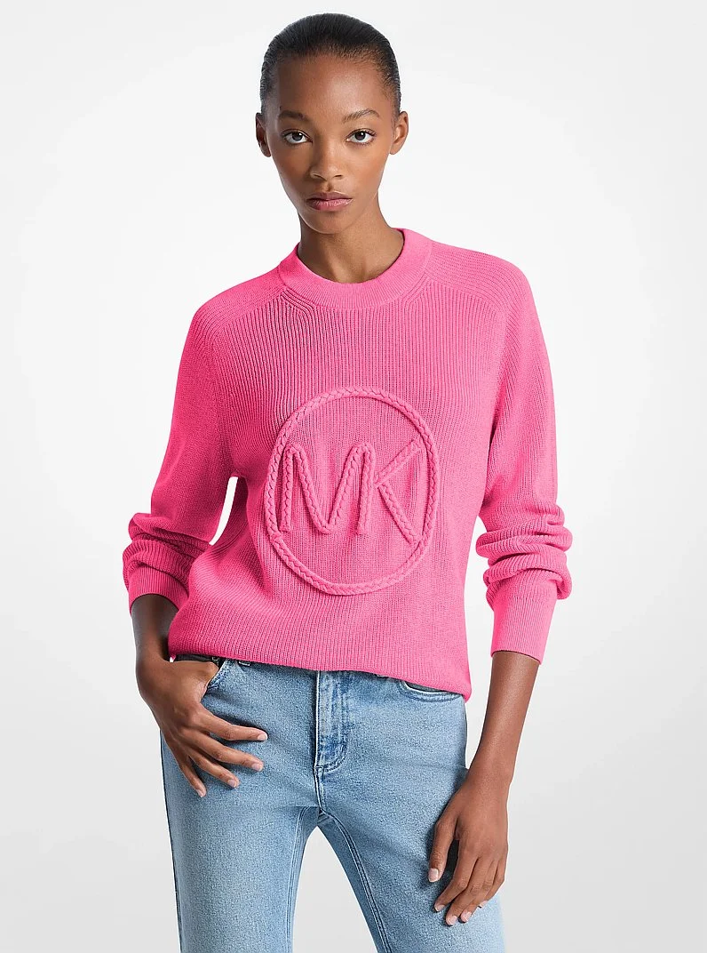 Braided Logo Cotton Blend Sweater - 1