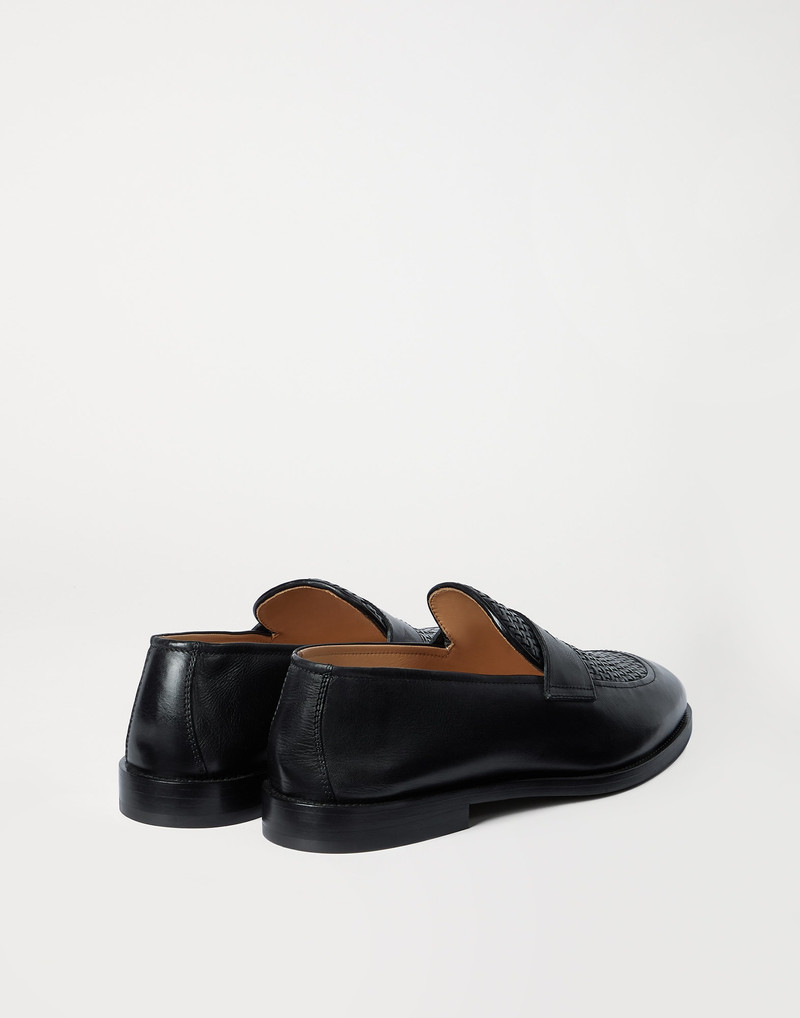 Brunello Cucinelli Braided calfskin and polished calfskin penny loafers outlook