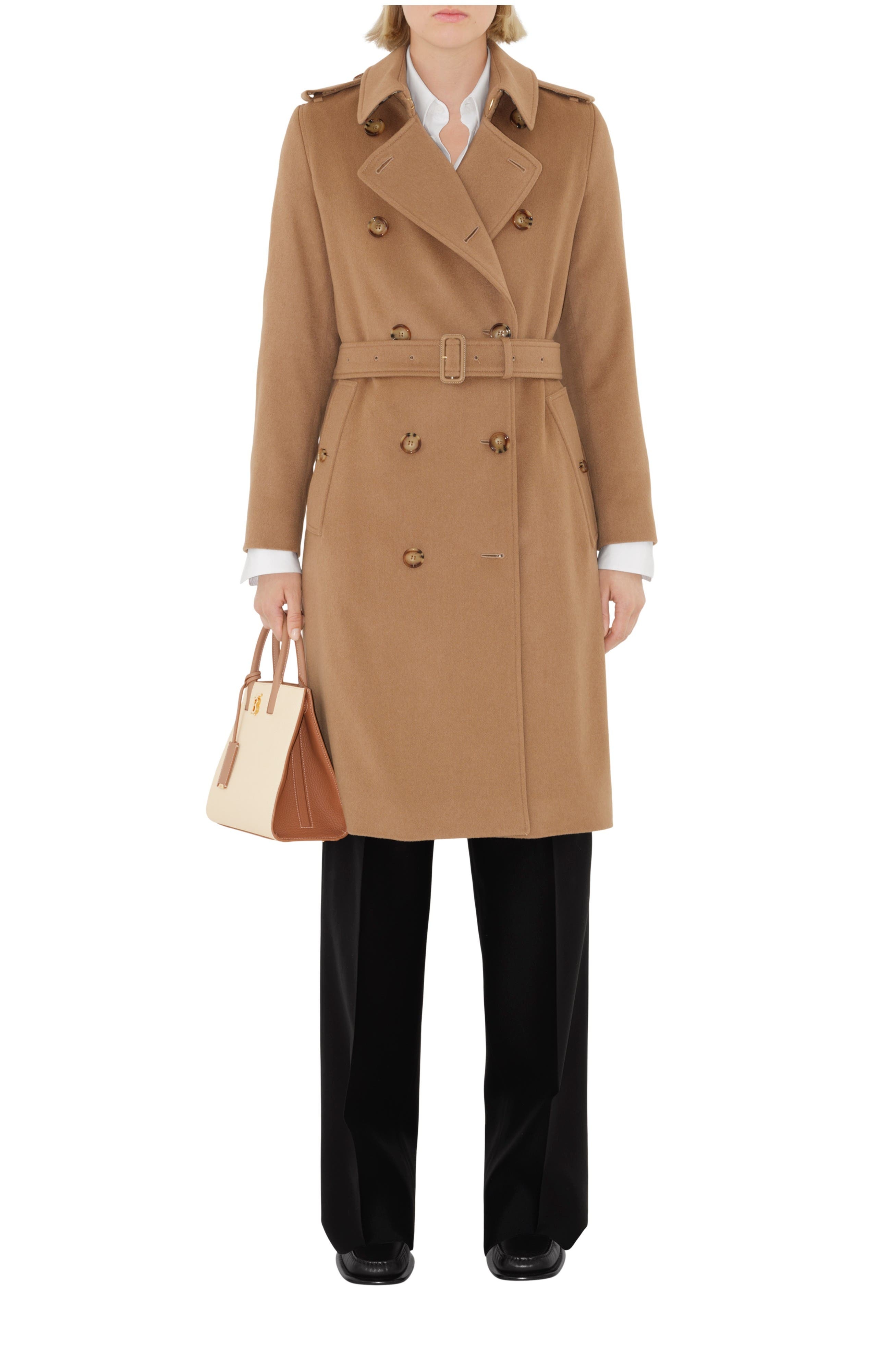 burberry Long Cashmere Blend Kensington Trench Coat in Camel Melange at Nordstrom - 1