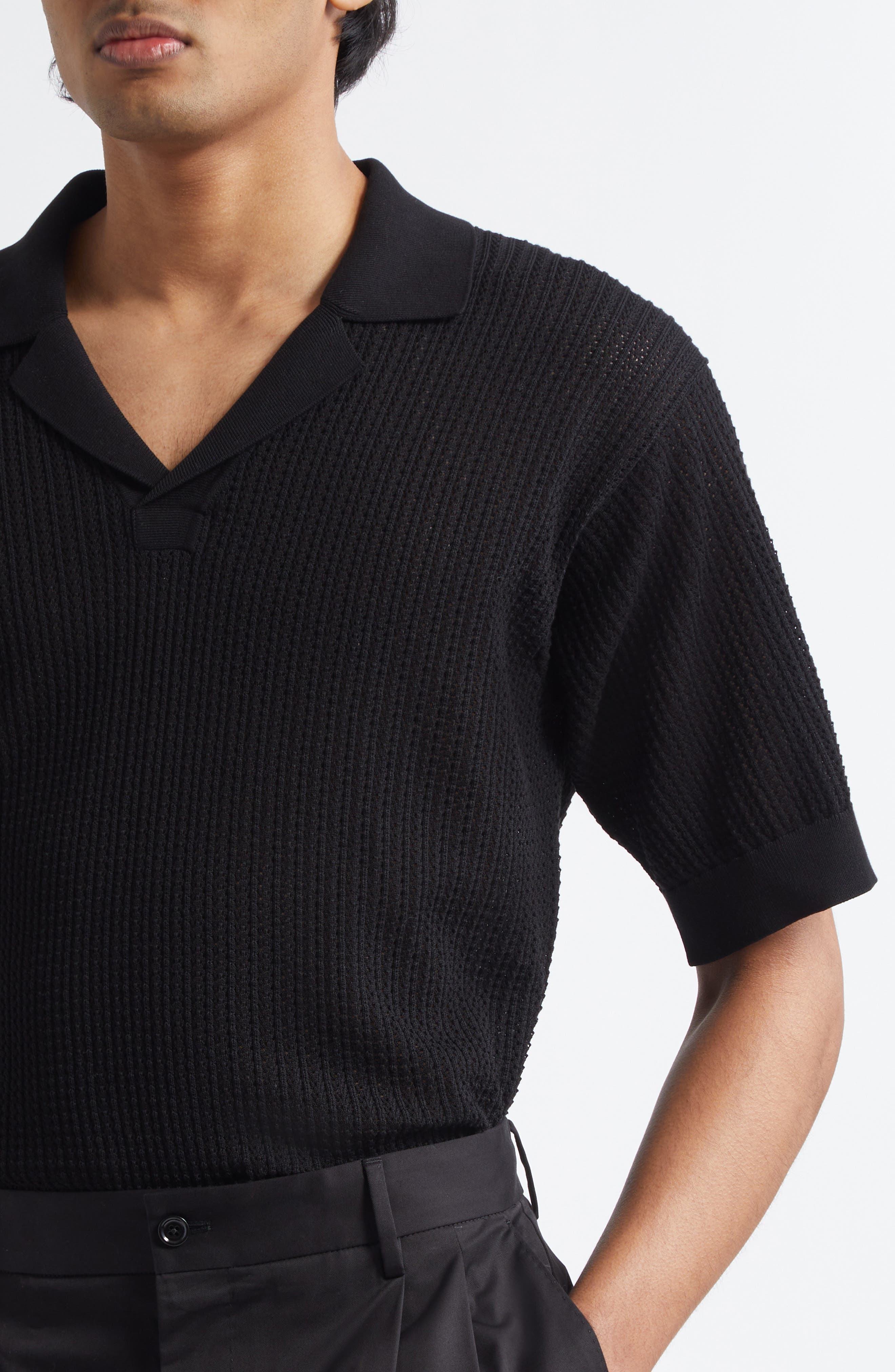 Dolce&Gabbana Ribbed Polo Sweater in N0000 Black at Nordstrom - 5