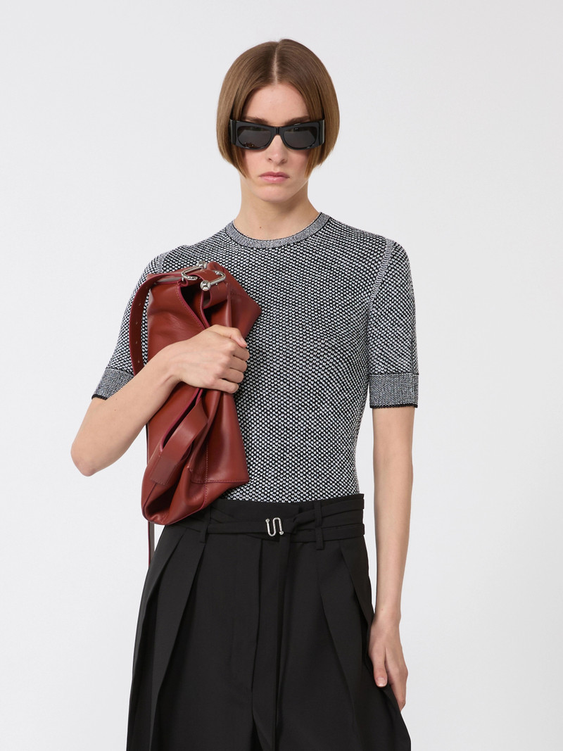 ATTUALE Viscose short-sleeved mesh jumper - WHITE BLACK 5