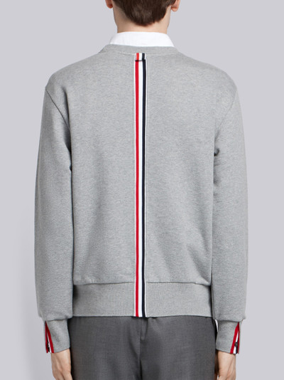 Thom Browne Light Grey Loopback Knit Center Back Stripe Crew Neck Pullover outlook