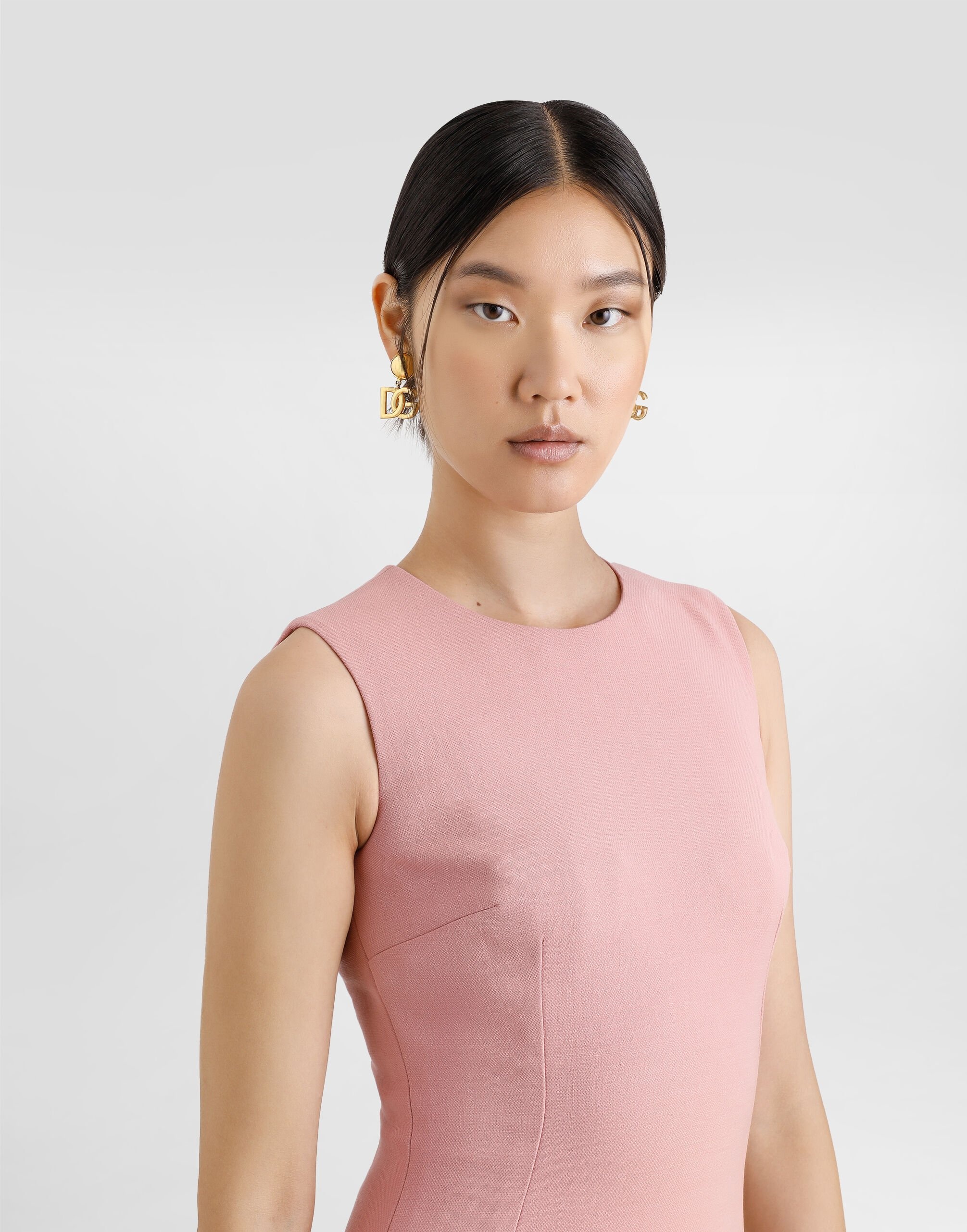 Wool crepe sheath longuette dress - 4