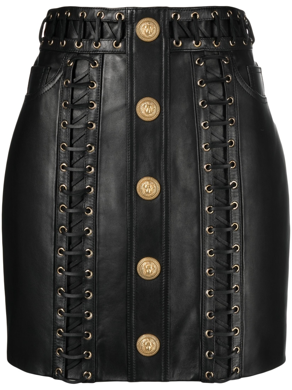 eyelet-embellished buttoned leather miniskirt - 1