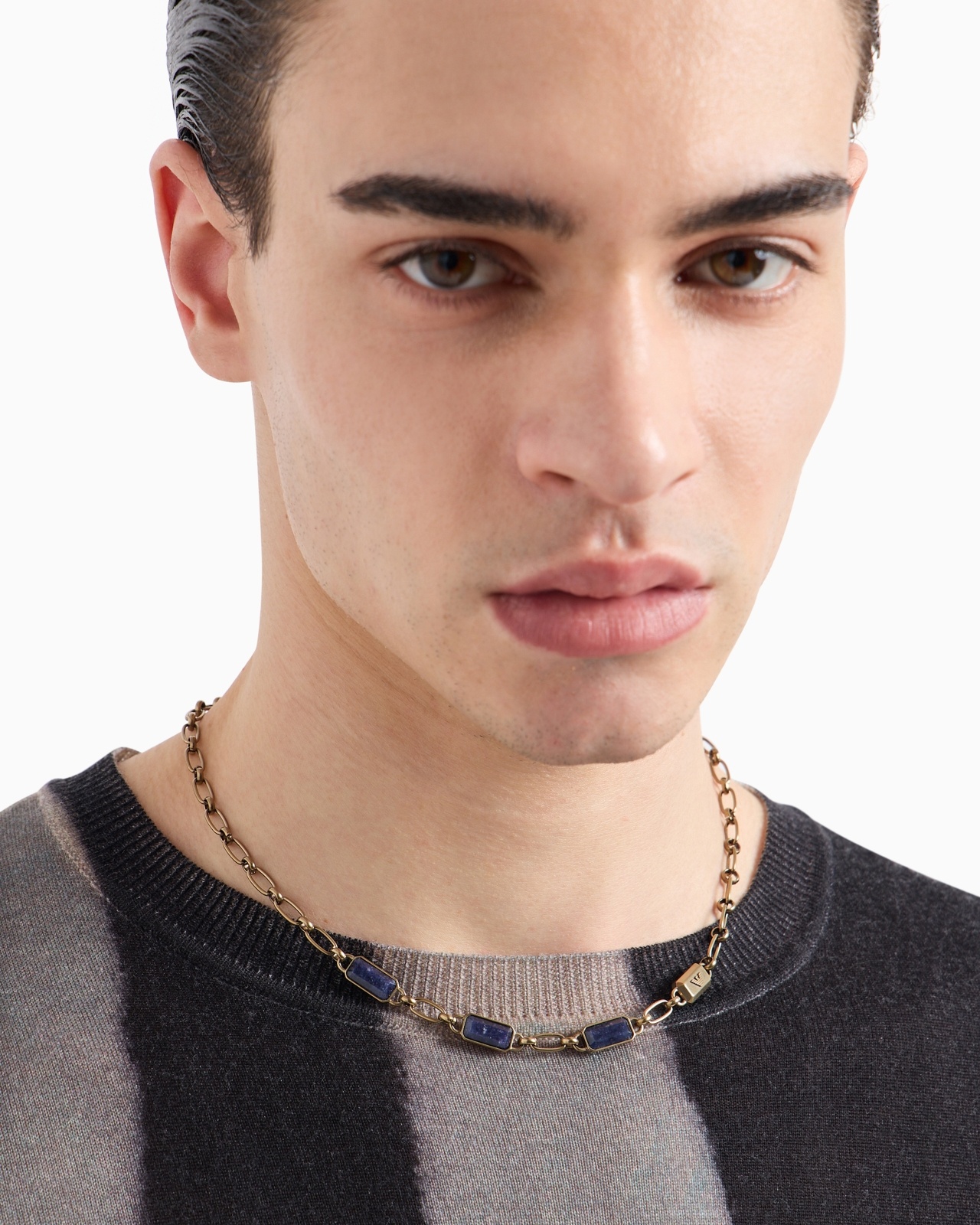 BLUE STONE WITH IP ANTIQUE GOLD-PLATING CHAIN NECKLACE - 2