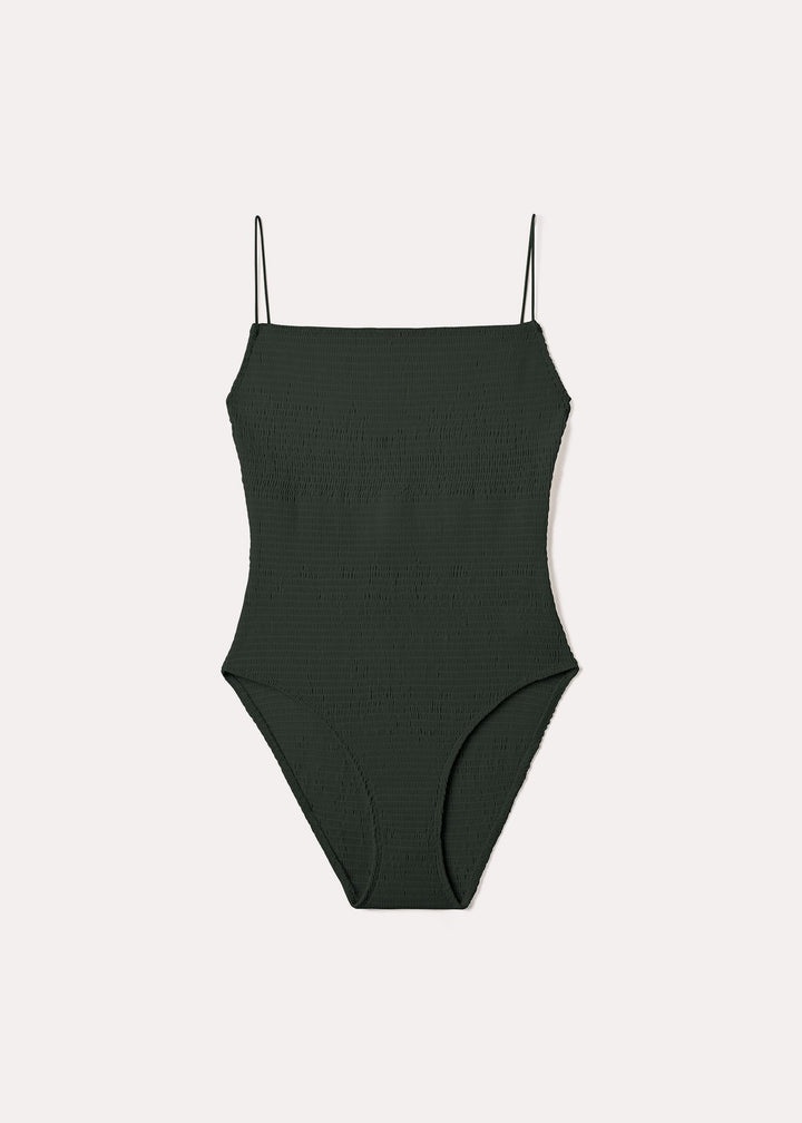 Smocked swimsuit dark green - 1