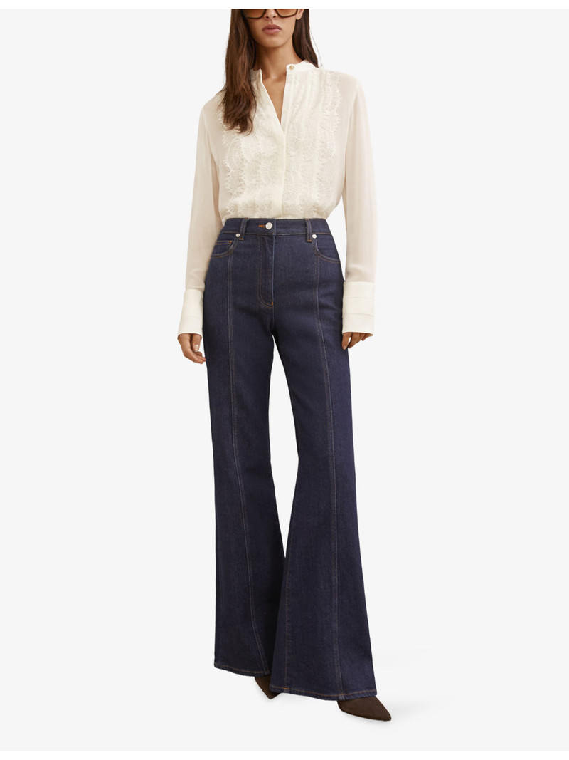 REISS Miranda Lace-Trim Sheer Crepe Blouse outlook