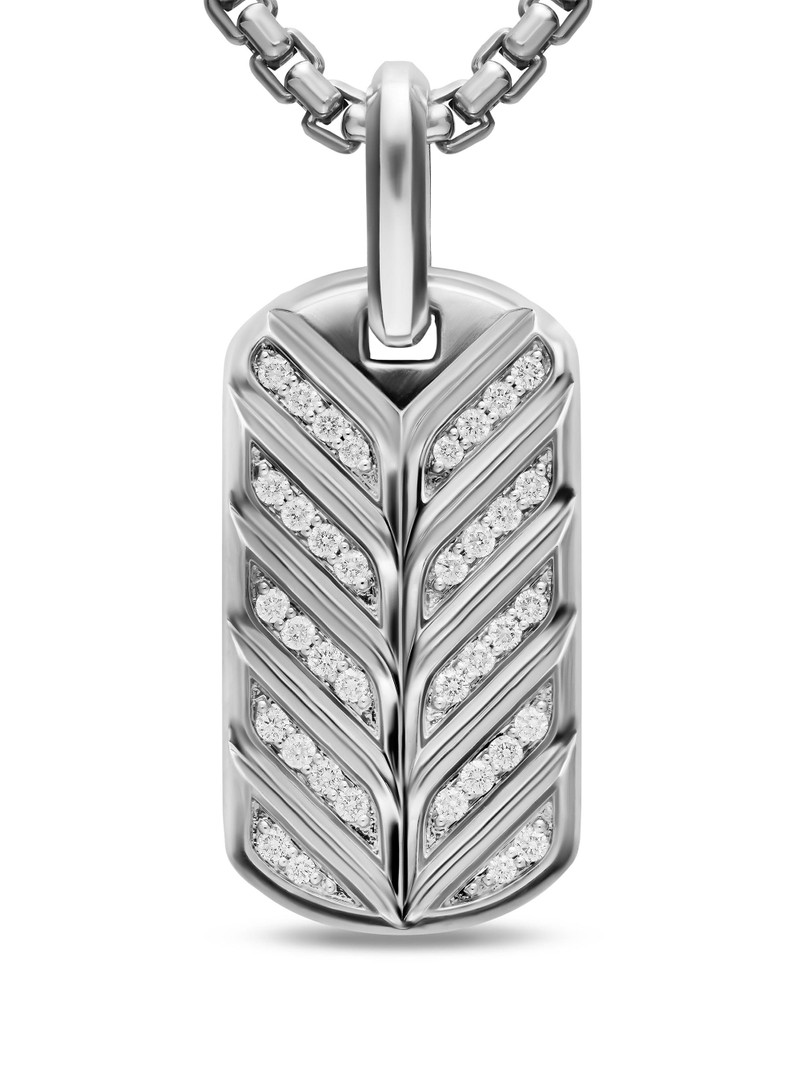 Men's Chevron Fluorescent Tag in Sterling Silver with Diamonds, 27MM - Silver 5
