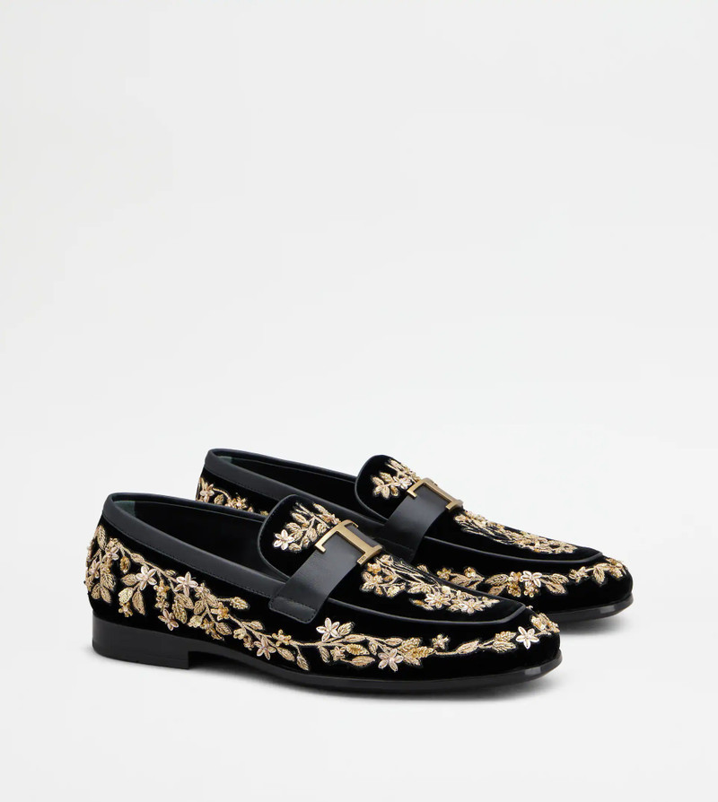 T TIMELESS LOAFERS IN VELVET AND LEATHER - BLACK, GOLD 2