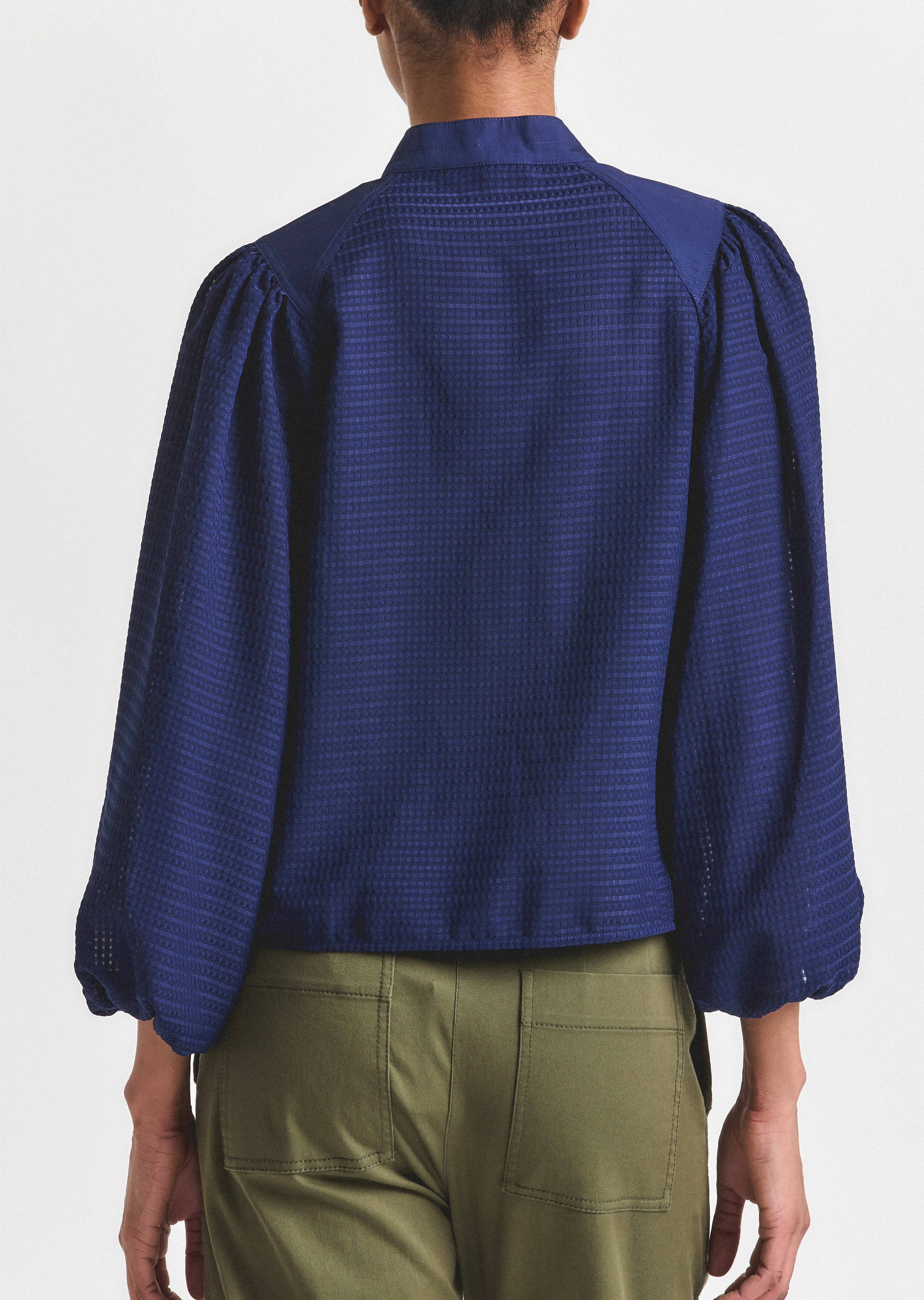DIANNE MINI GRID GEORGETTE VOLUME SLEEVE BLOUSE - 4