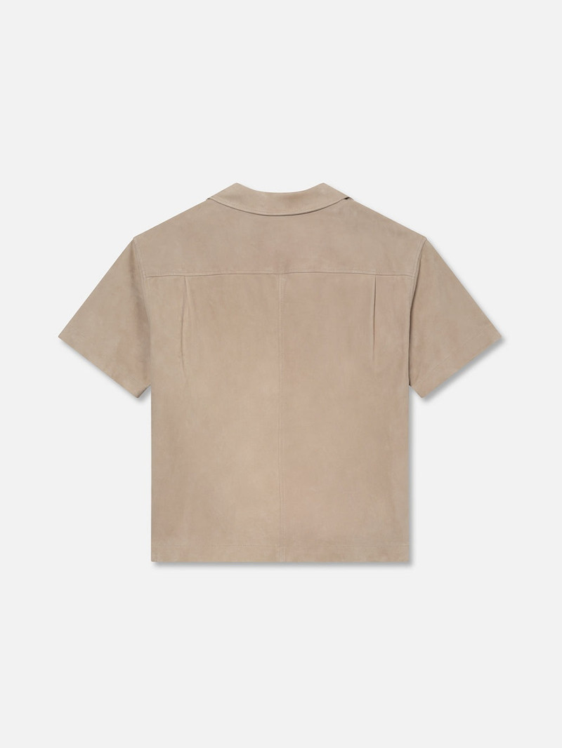 FRAME Short Sleeve Suede Shirt in Smoke Grey outlook
