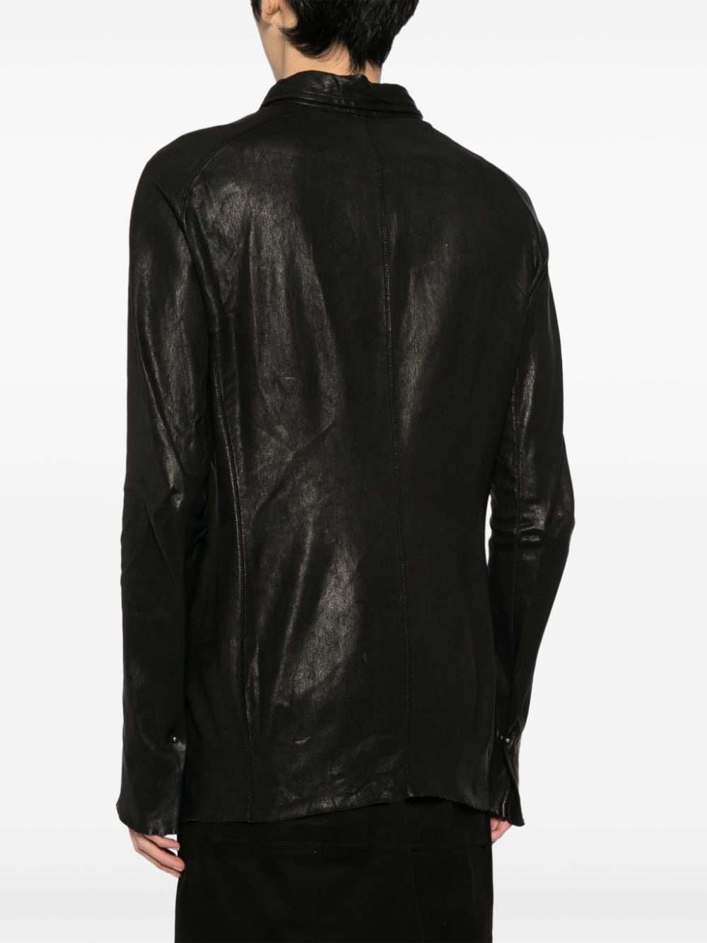 raw-cut edge leather shirt - 4