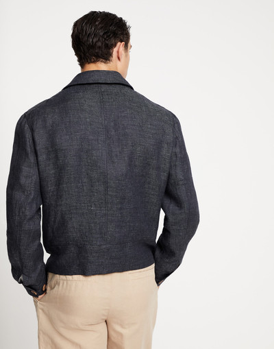 Brunello Cucinelli Denim-effect linen outerwear jacket with chest pocket outlook