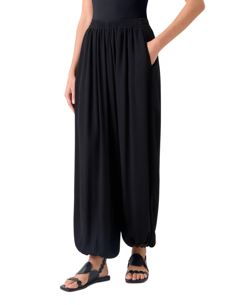Women's Crepe Mid-Rise Wide-Leg Elasticized Pants - Black 3