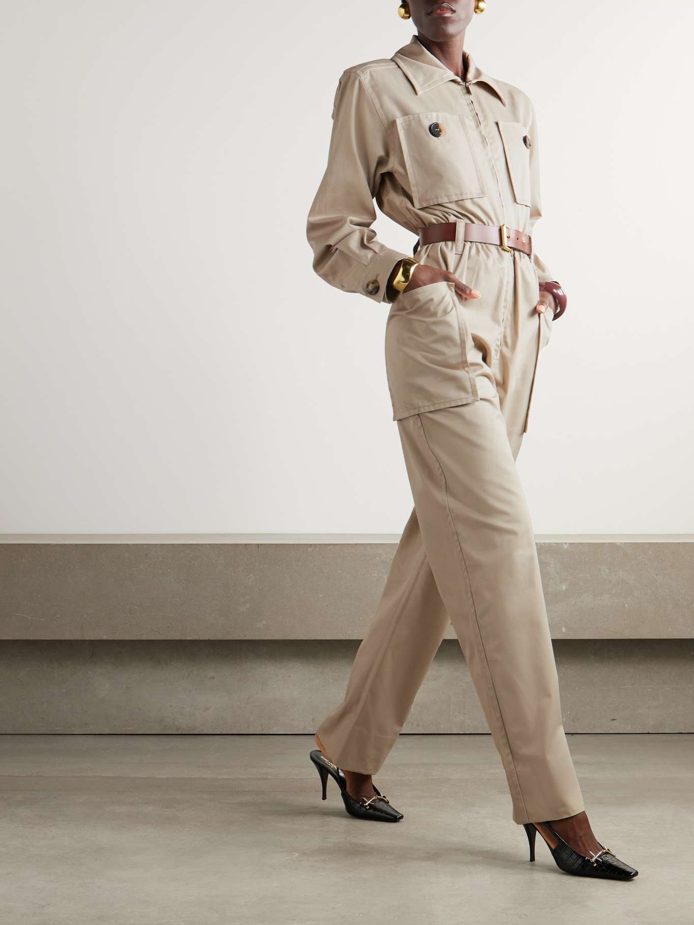 Belted cotton-twill jumpsuit - 2