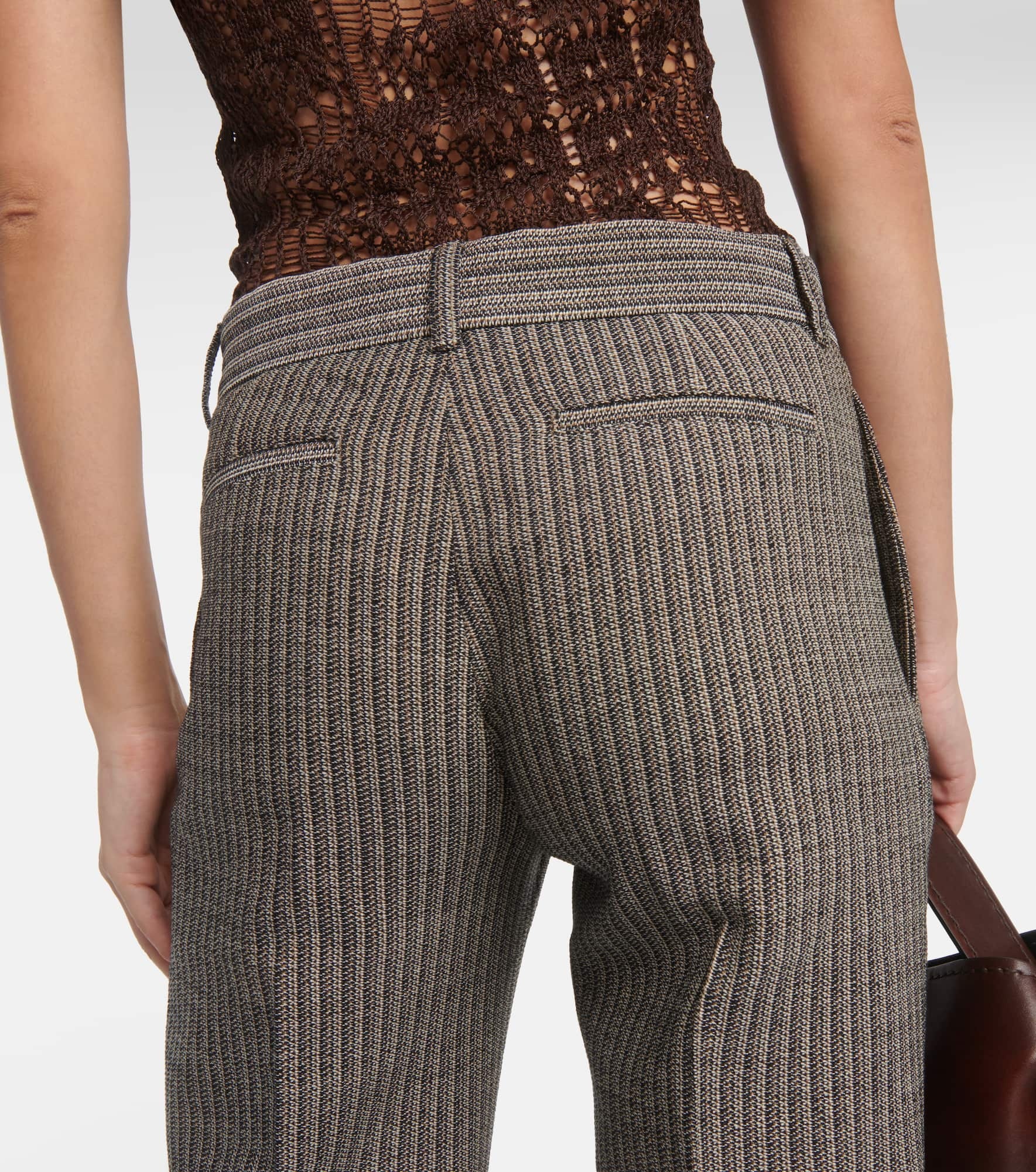 Pinstripe wool-blend flared pants - 6