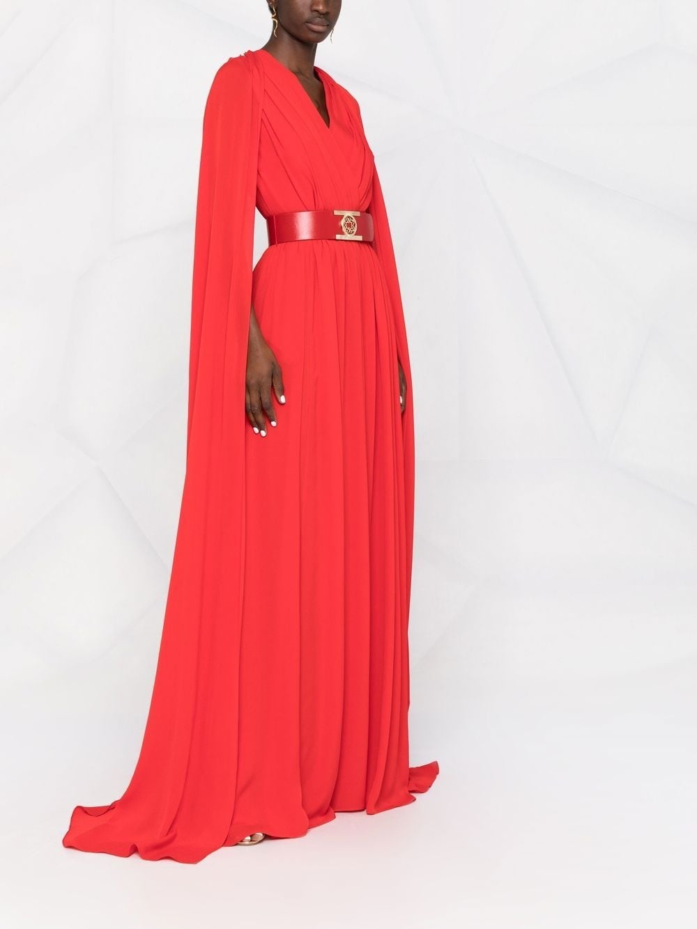 belted cape-effect silk gown - 6