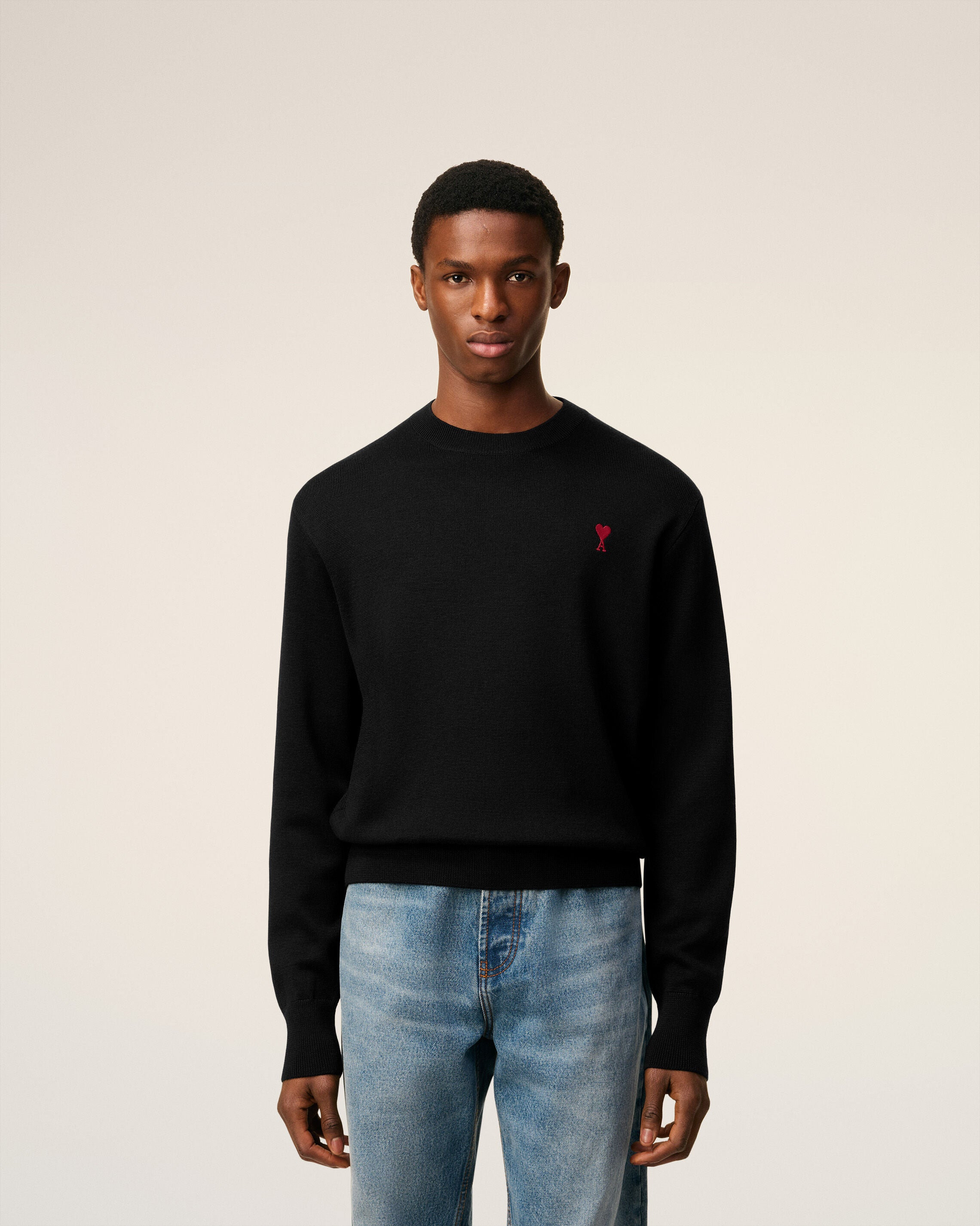 BLACK WOOL AMI DE COEUR CREWNECK SWEATER - 3