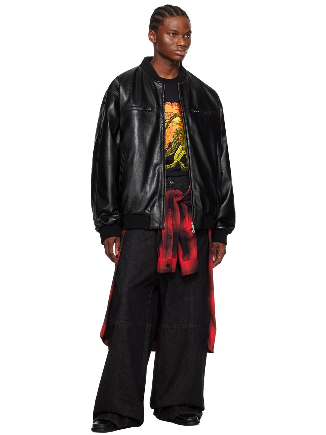Black Reversible Faux-Leather Bomber Jacket - 5