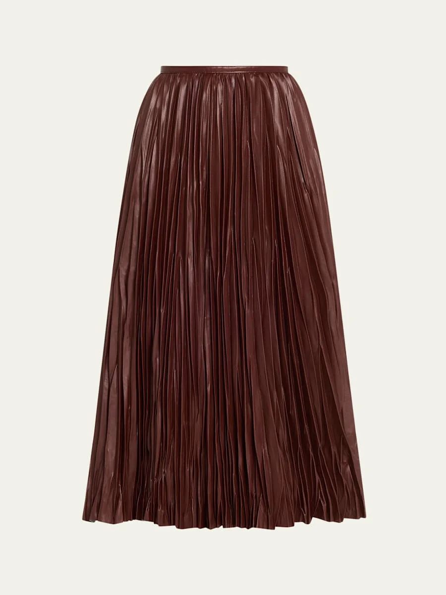 Rosalyn Pleated Vegan Leather Midi Skirt - 1