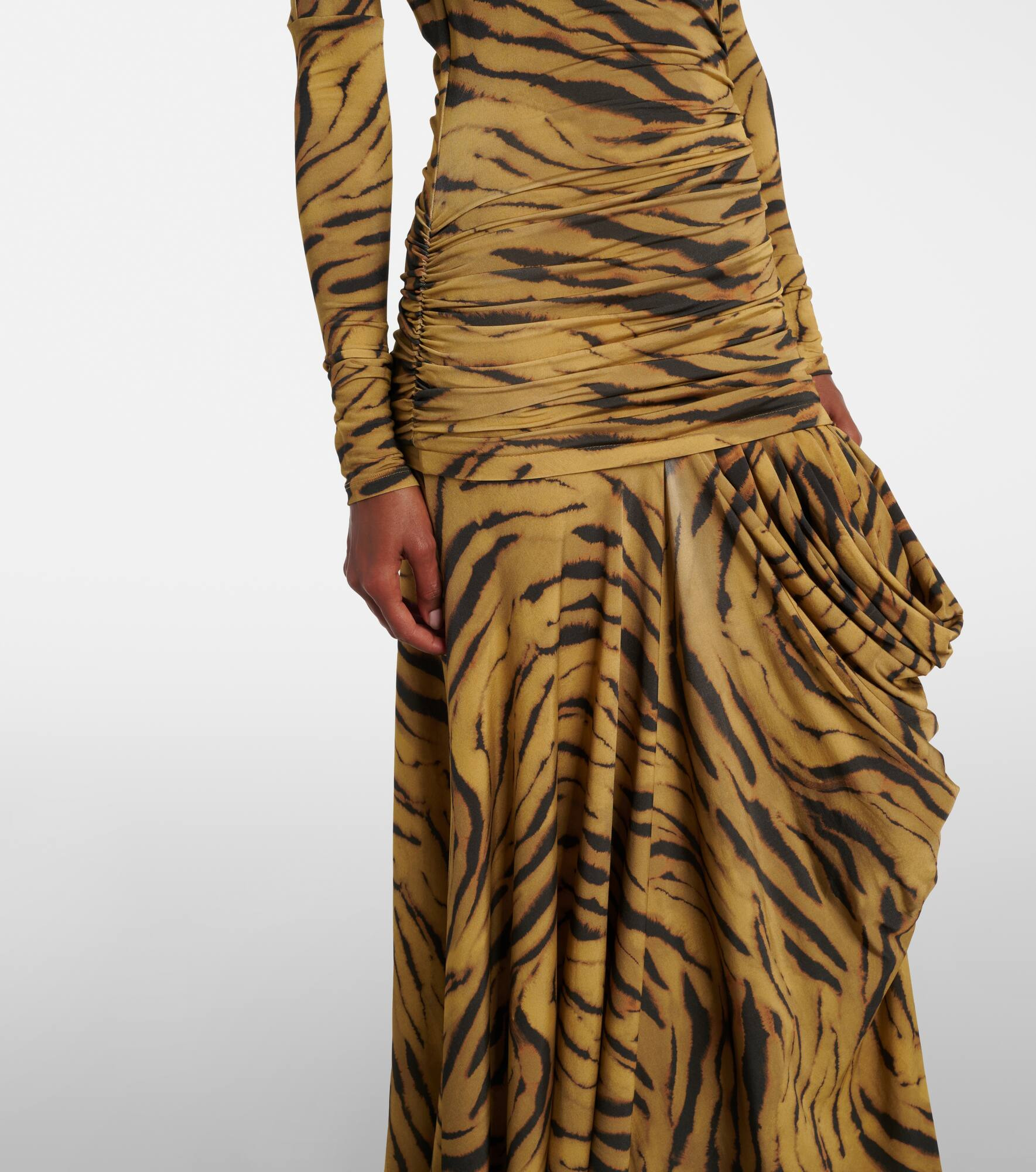 Asymmetric draped tiger-print maxi dress - 5