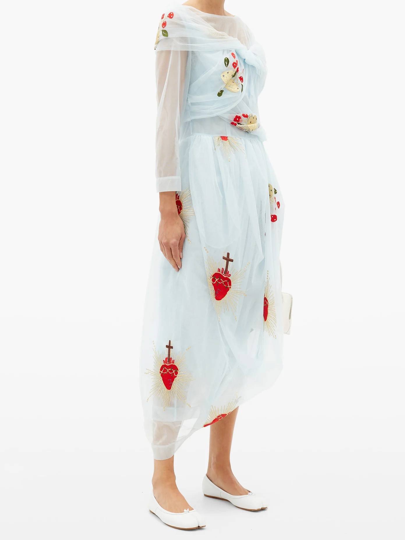 Sacred heart-embroidered draped-tulle dress - 2