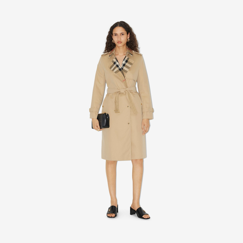 Burberry Check Panel Cotton Gabardine Trench Coat outlook