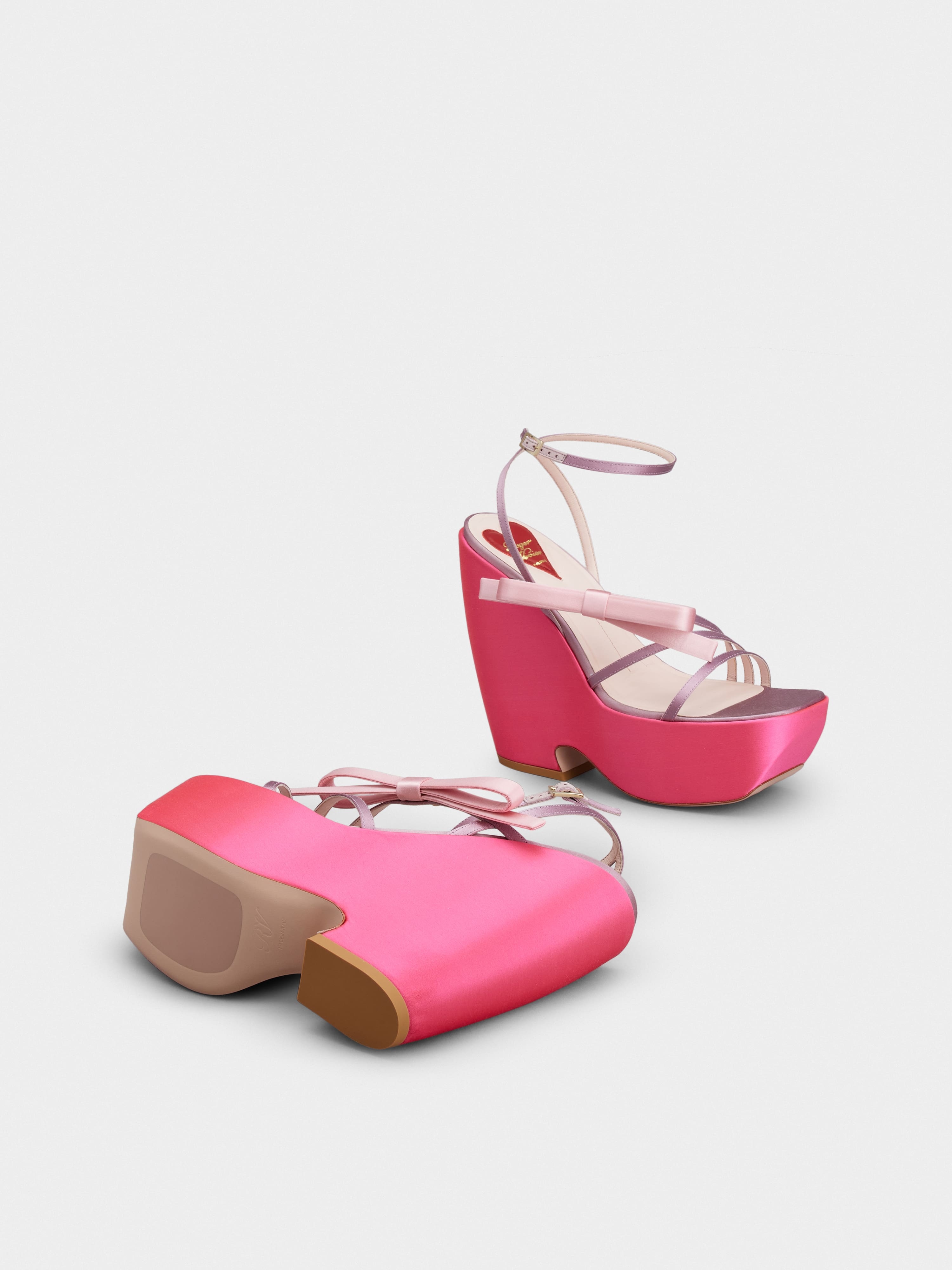 Choc Bow Wedge Sandals in Satin - 6