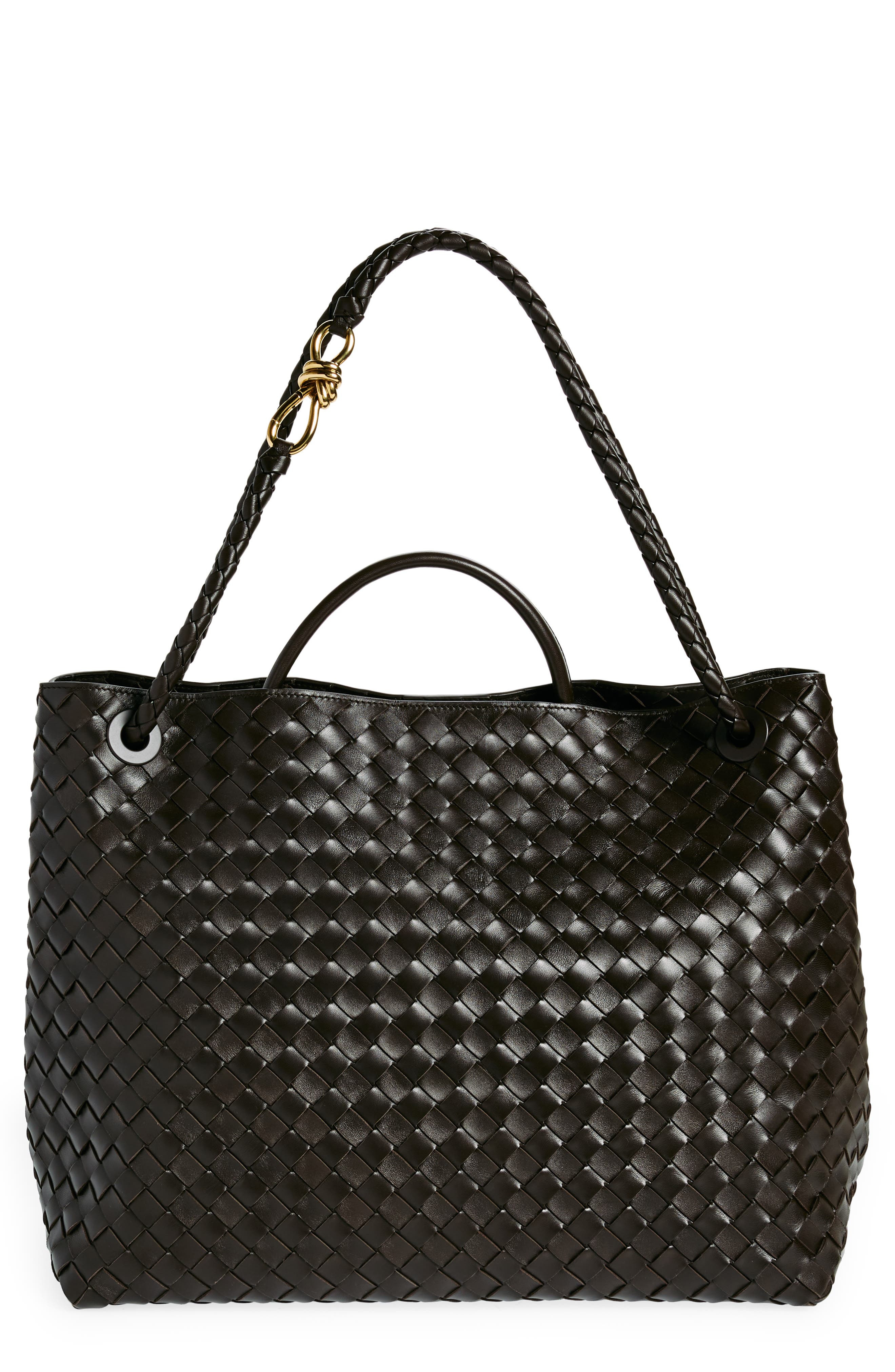 Bottega Veneta Large Andiamo Intrecciato Leather Shoulder Bag in Fondant/Brass at Nordstrom - 1