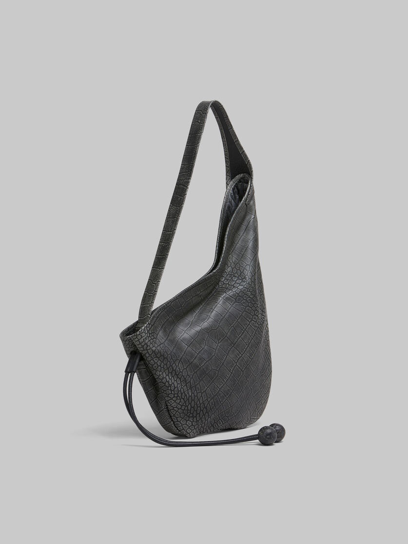 SMALL BLACK CROCODILE PRINT HOBO BAG - 6