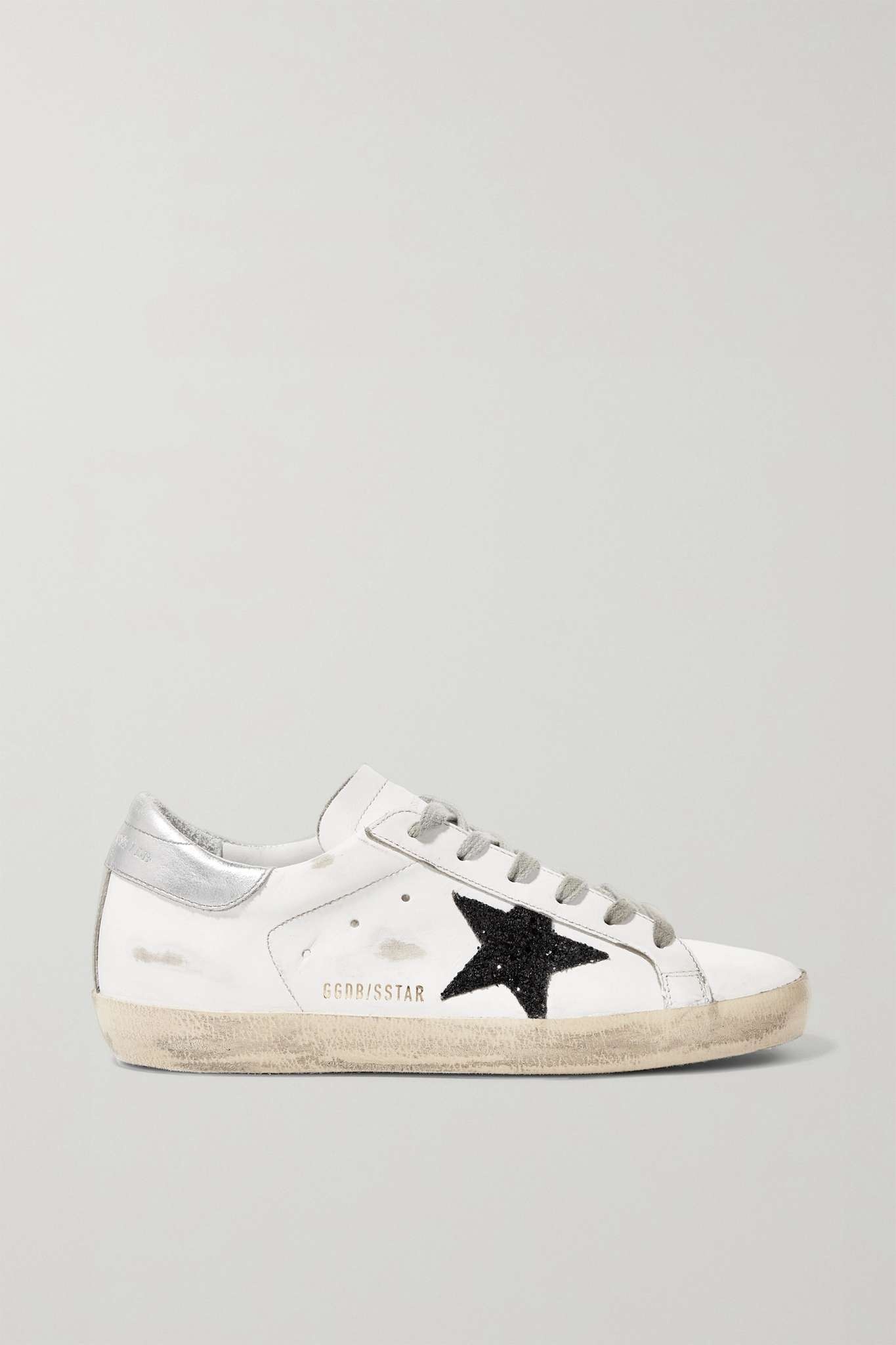 Superstar glittered distressed leather sneakers - 1