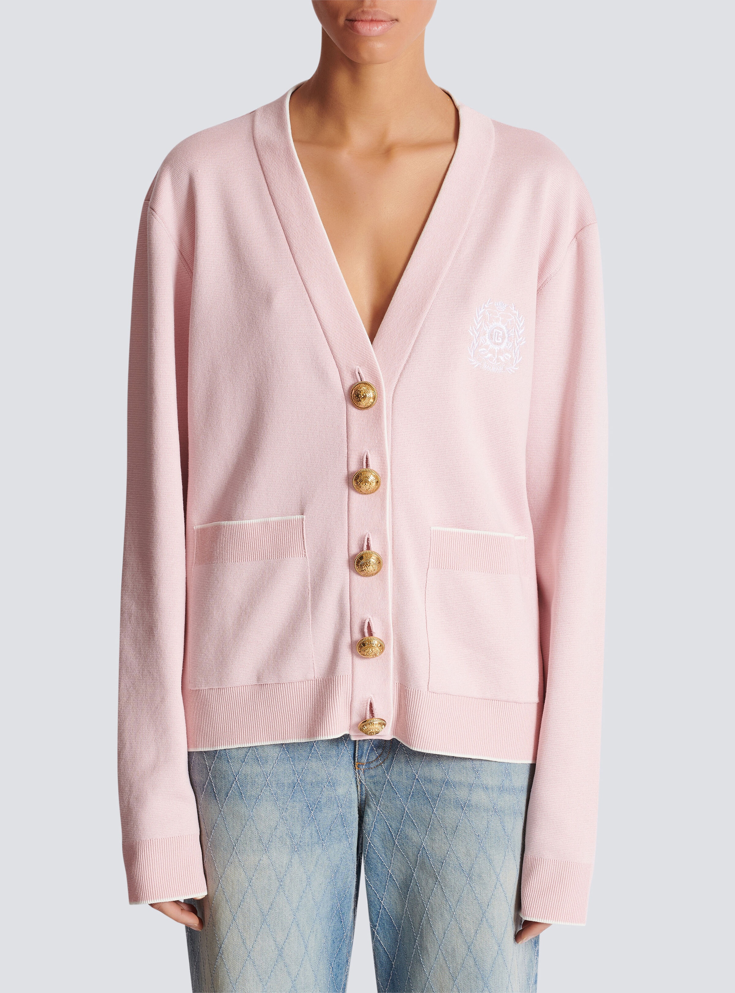 Balmain Emblème-embroidered knit cardigan - 5