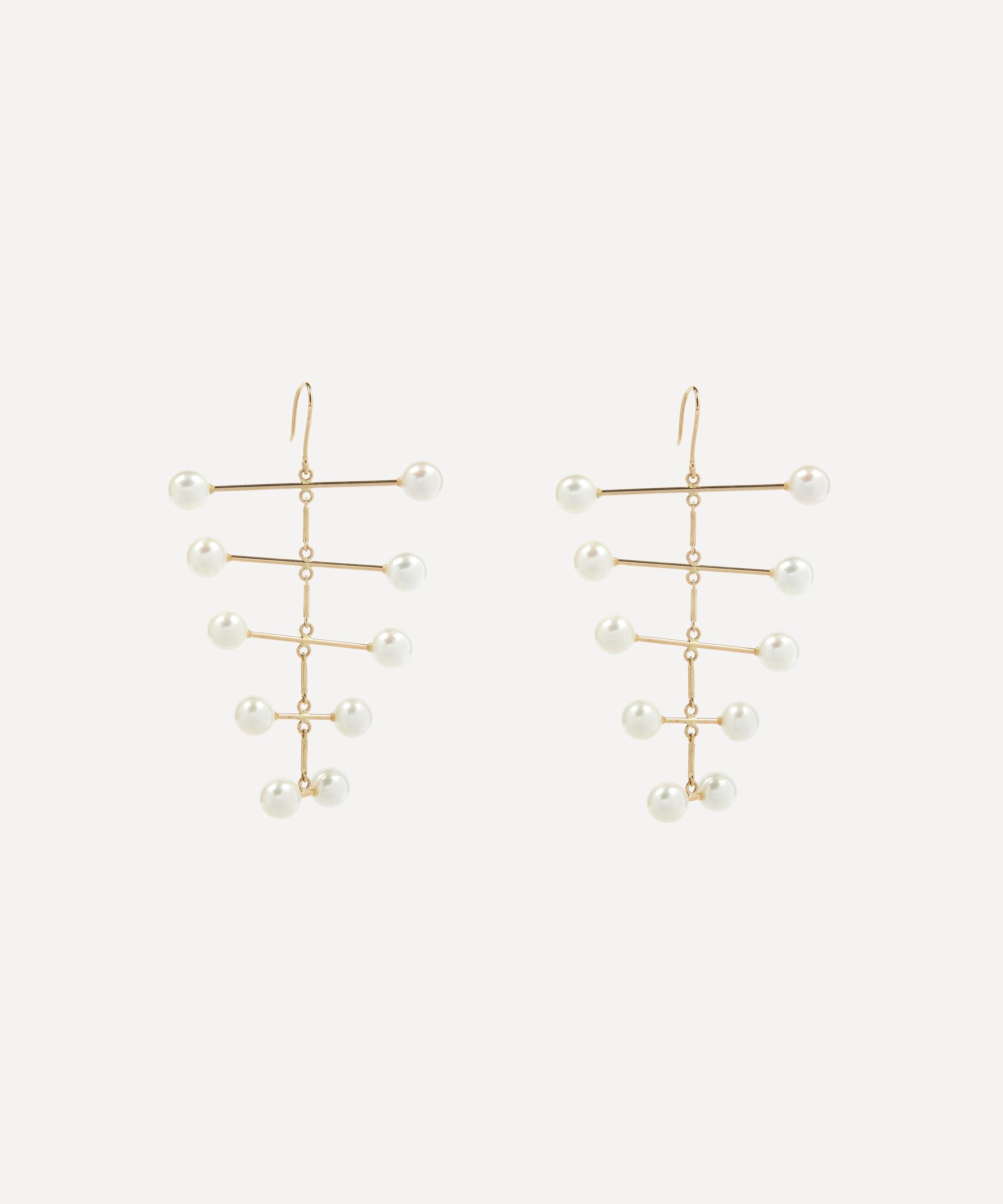 14ct Gold Pearl Blizzard Mobile Drop Earrings - 1