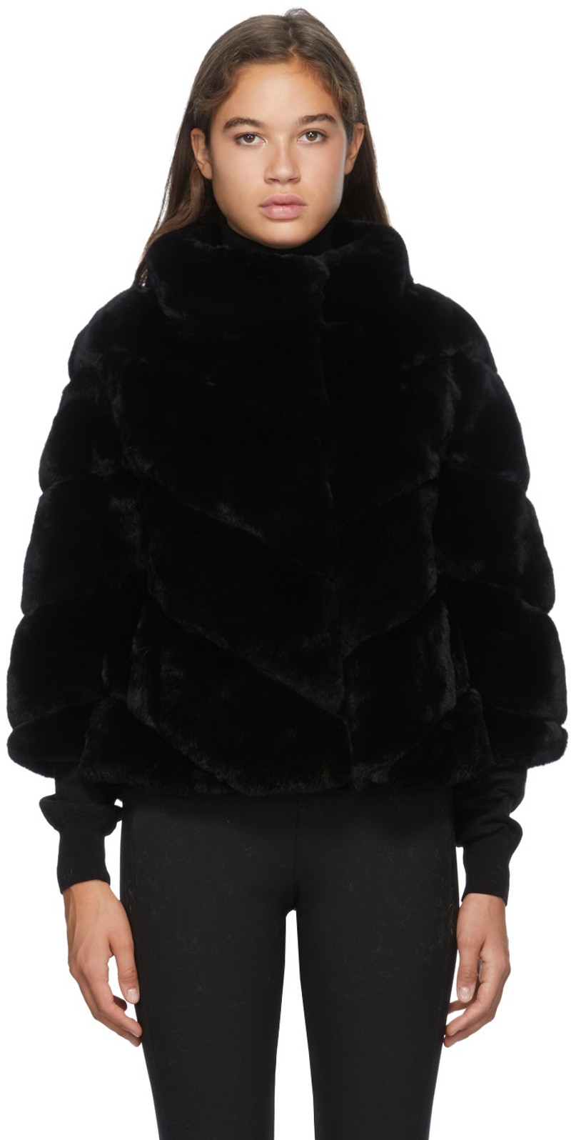 Black Three-Quarter Sleeve Rex Rabbit Fur Jacket 1