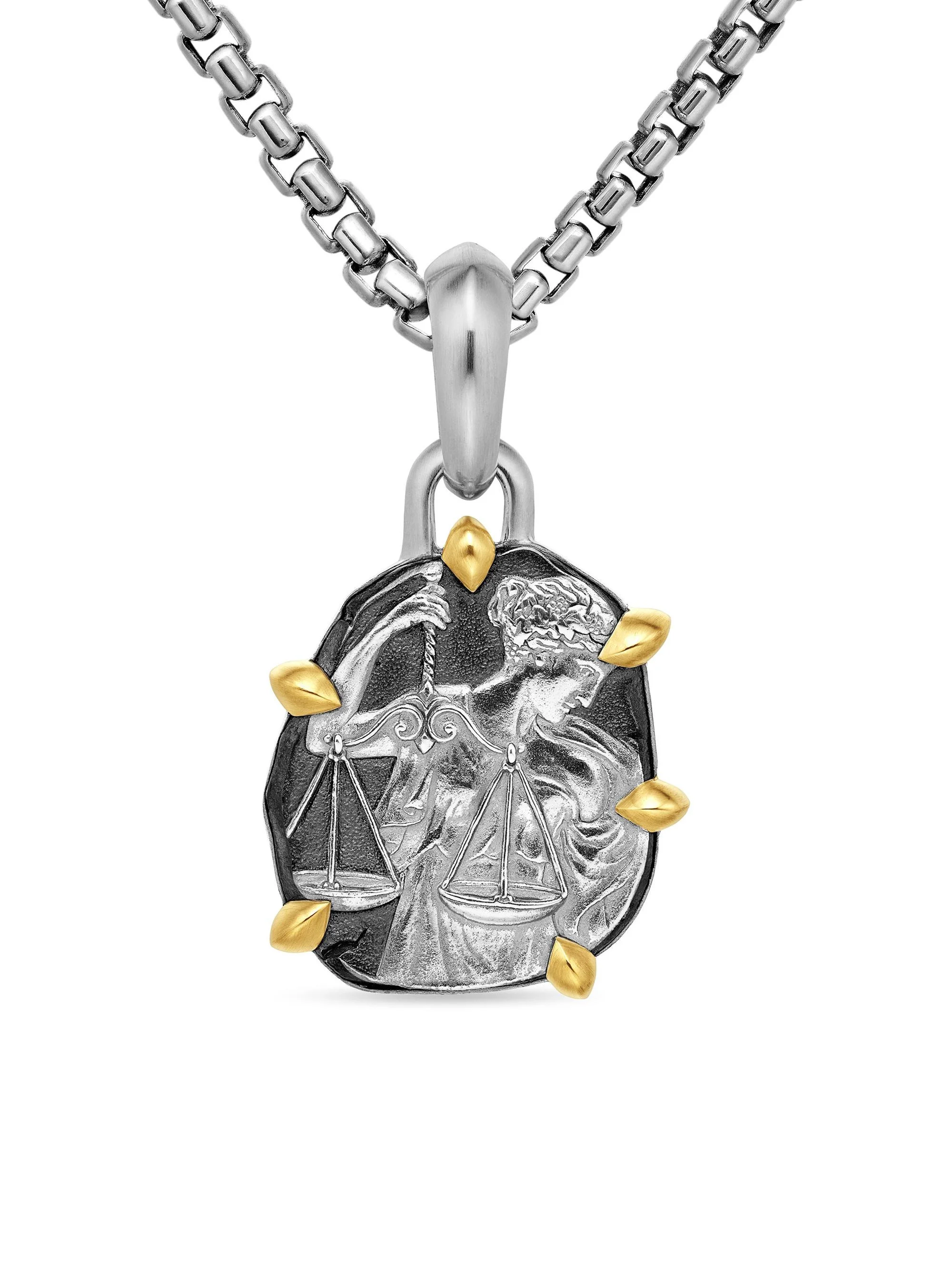 Men's Pisces Amulet in Sterling Silver with 18K Yellow Gold, 33mm - Libra - 1