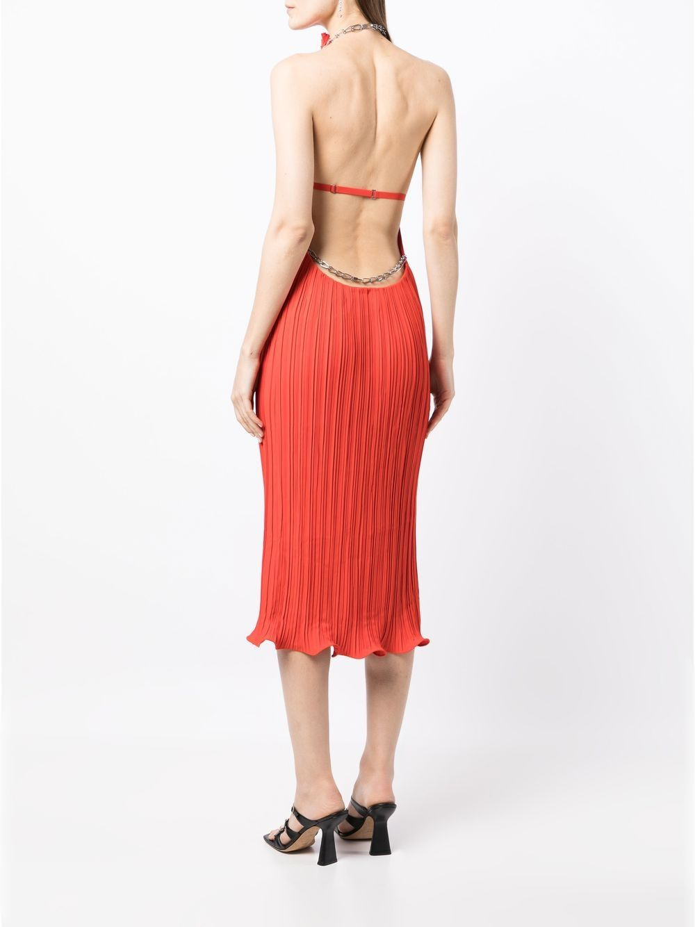 chain-detail pleated midi dress - 4