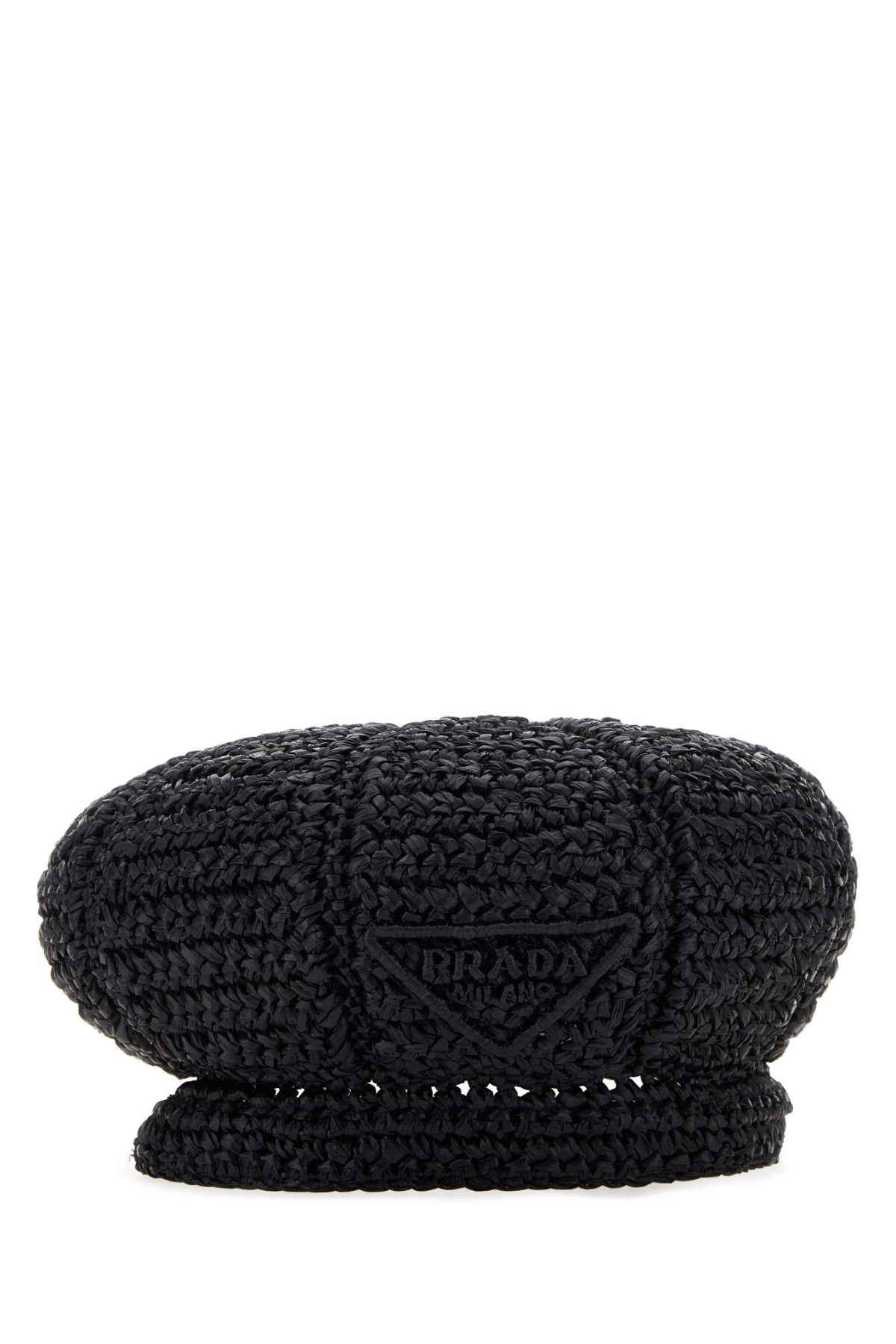 Prada Women Black Rafia Baker Boy Hat - 2