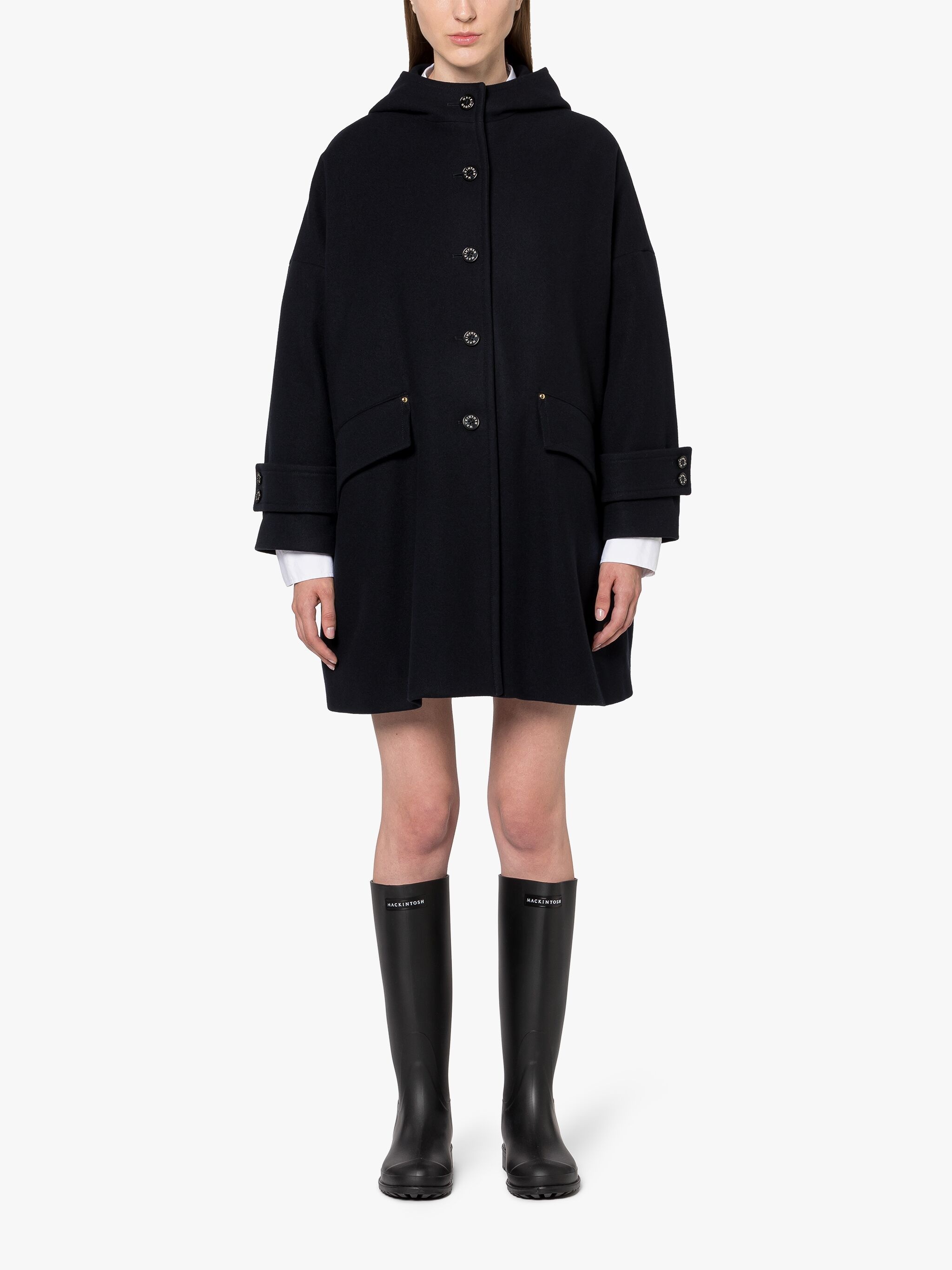 HUMBIE HOOD NAVY WOOL OVERCOAT - 3