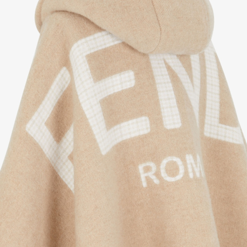 Beige wool and cashmere poncho 3