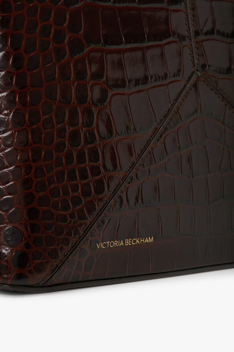 Victoria Clutch Bag In Dark Brown Croc Embossed Leather 7