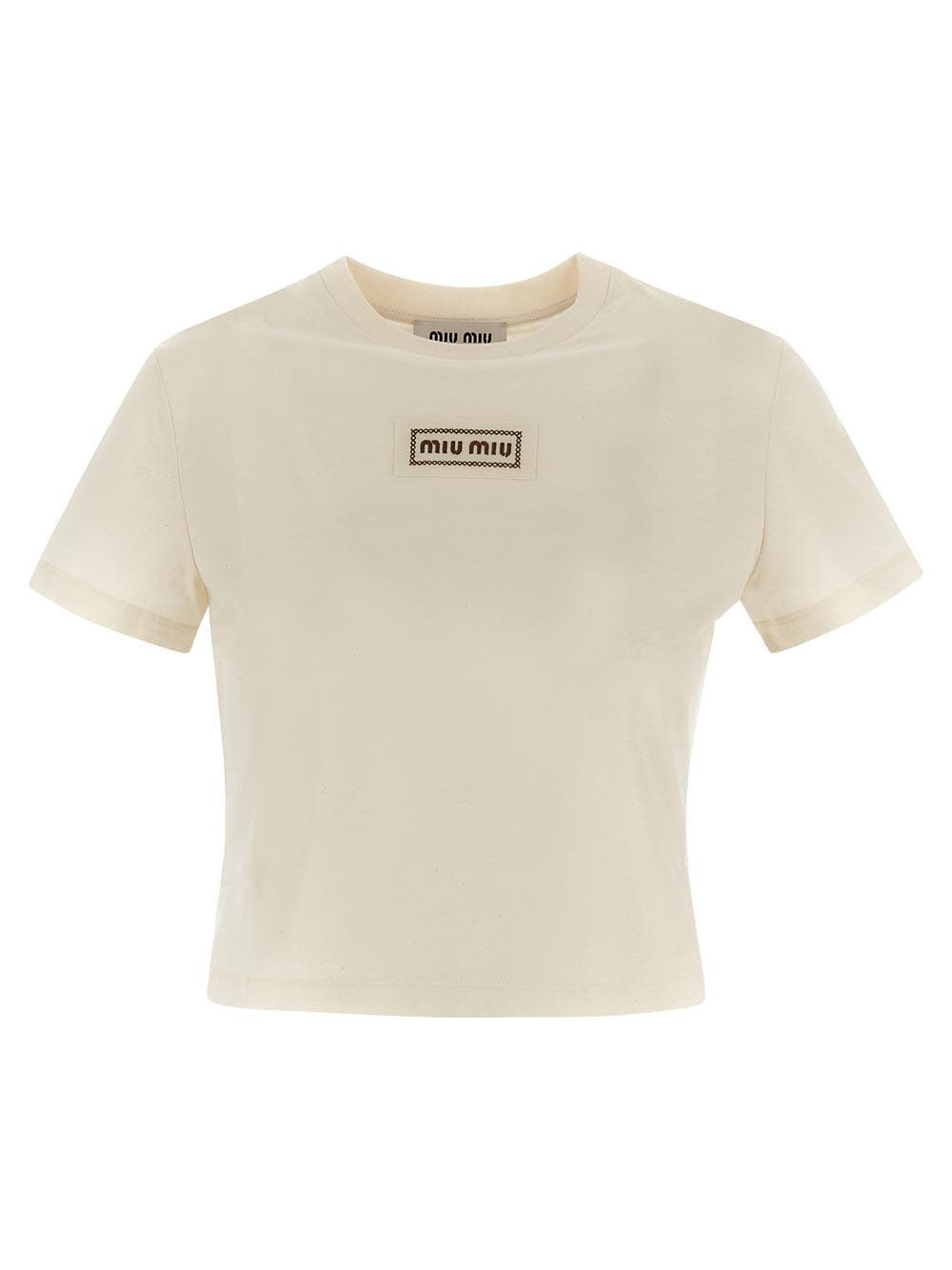 関税込【MIU MIU】COTTON REVERSIBLE T-SHIRT Miu Miu Embroidered cotton jersey T-shirt | REVERSIBLE