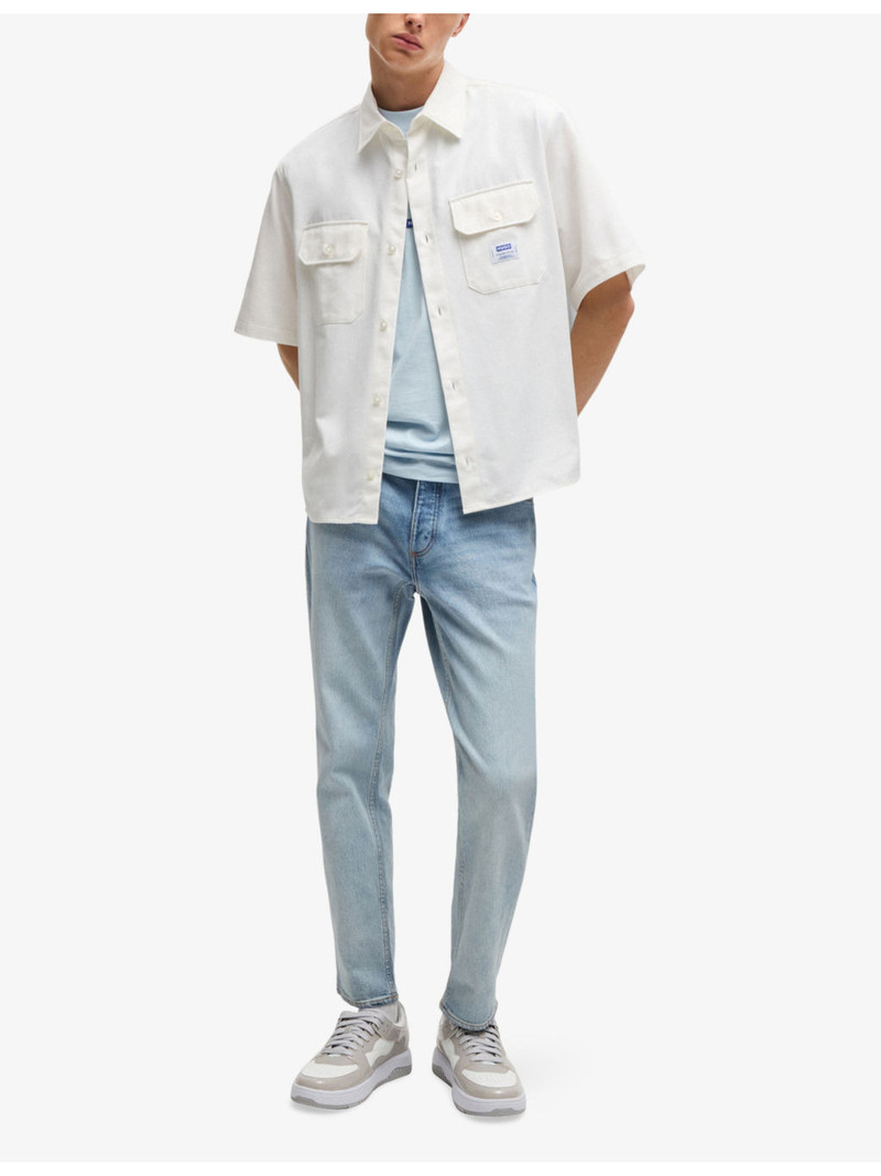 HUGO Spread-Collar Brand-Patch Cotton Shirt outlook