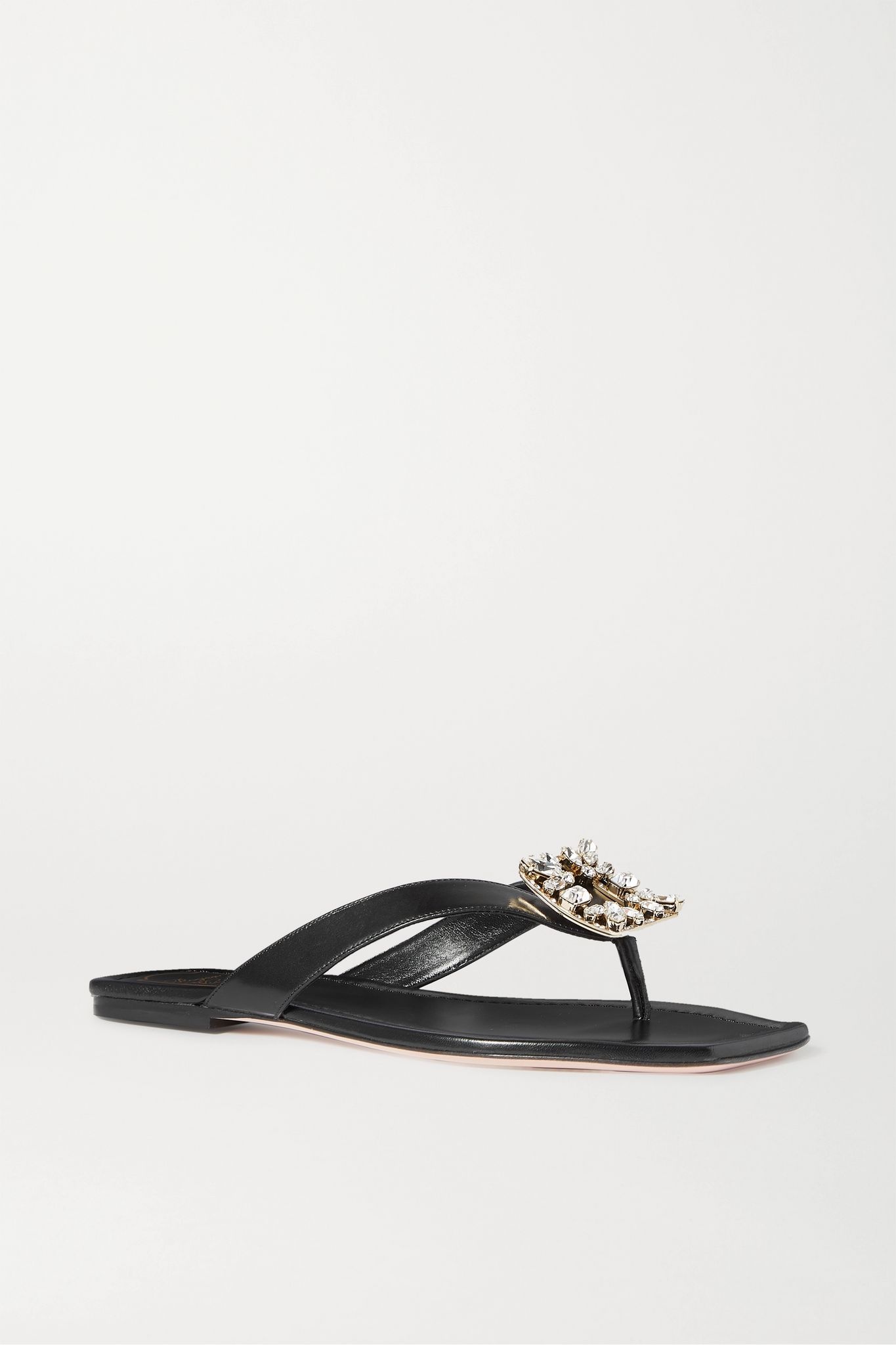 Crystal-embellished leather flip flops - 1