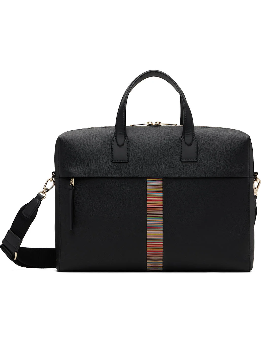 Black Leather 'Signature Stripe' Trim Folio Briefcase - 1