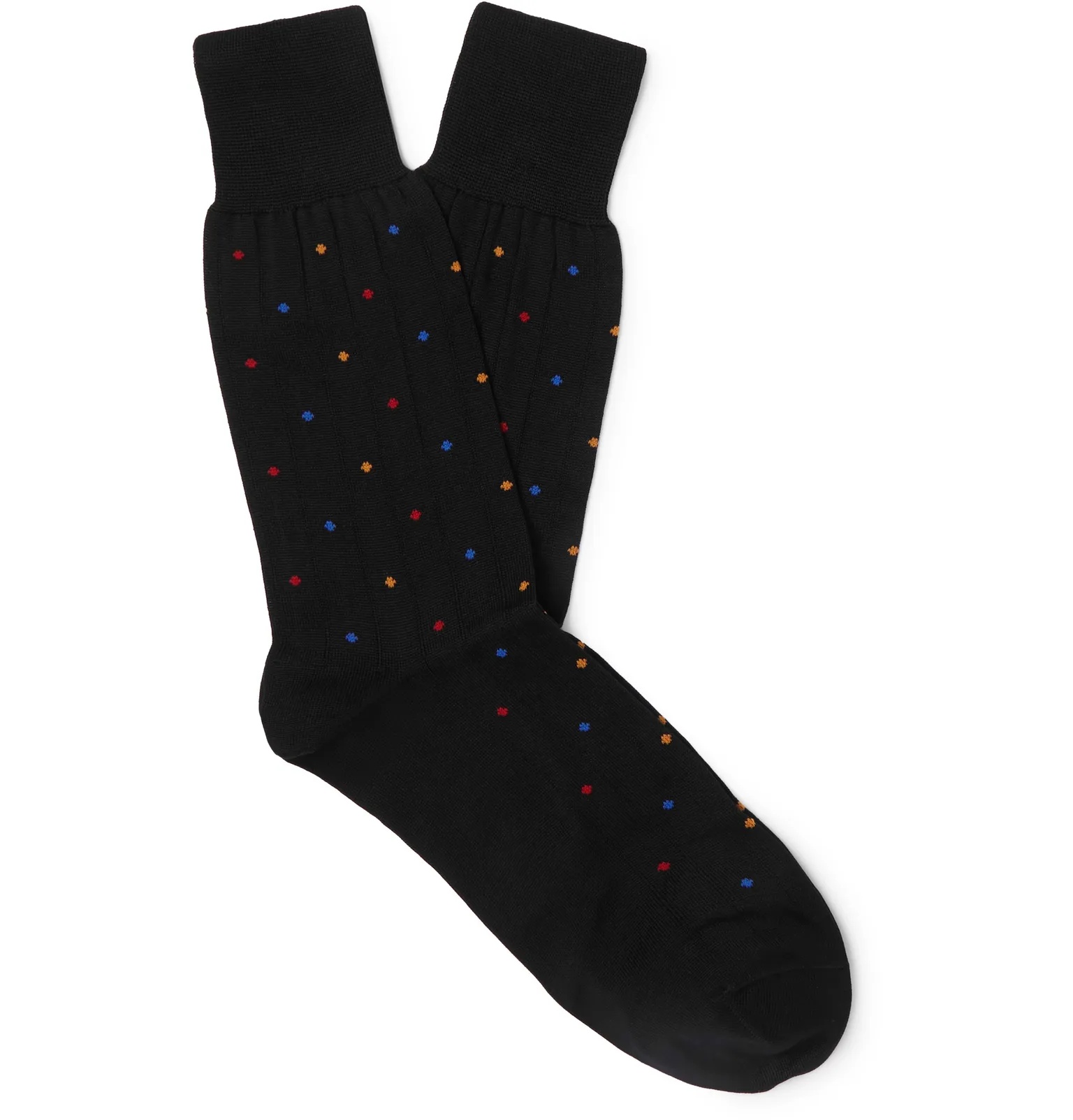 Ribbed Polka-Dot Intarsia Cotton-Blend Socks - 1