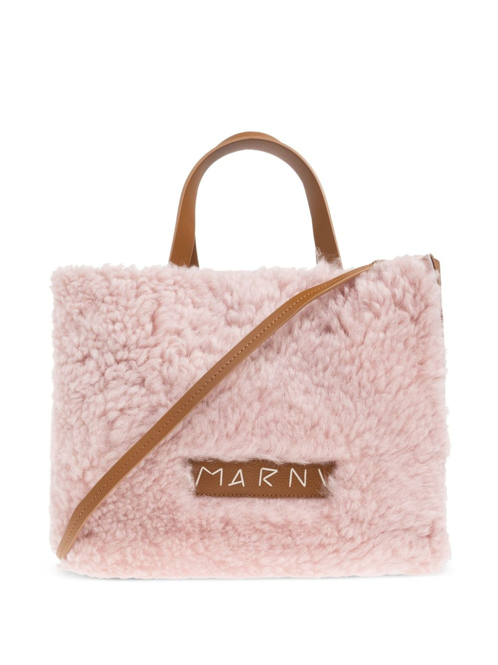 fur-trimmed tote bag - 1