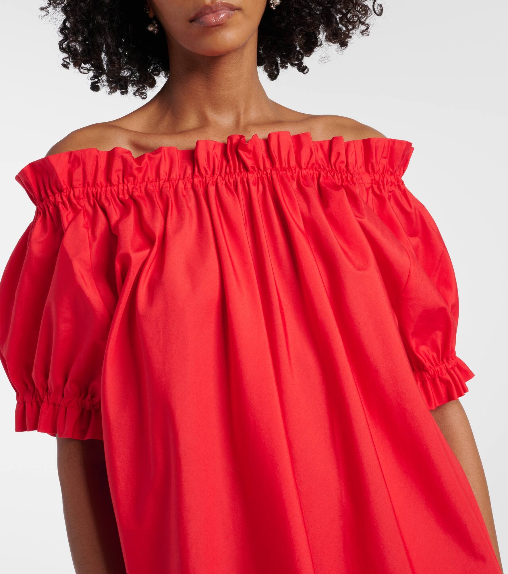 Puff-sleeve ruffled cotton midi dress - 7