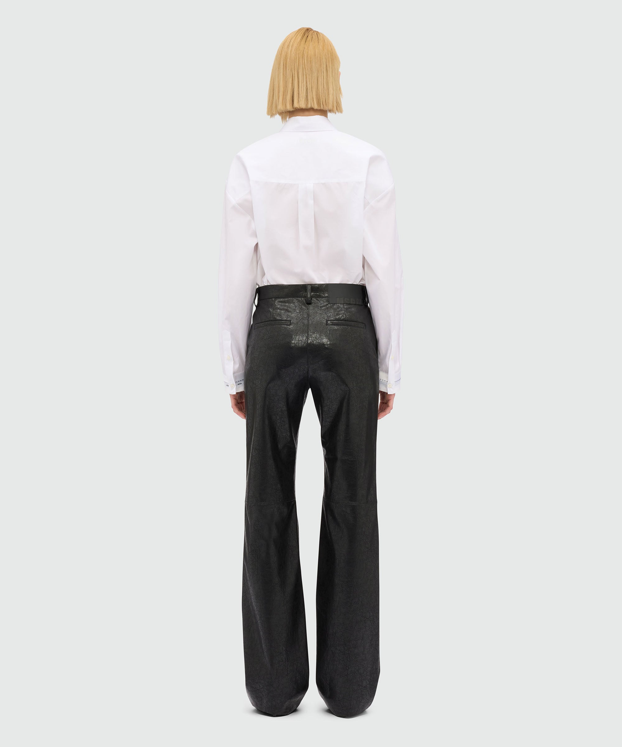Black crackled faux leather flared trousers - 3