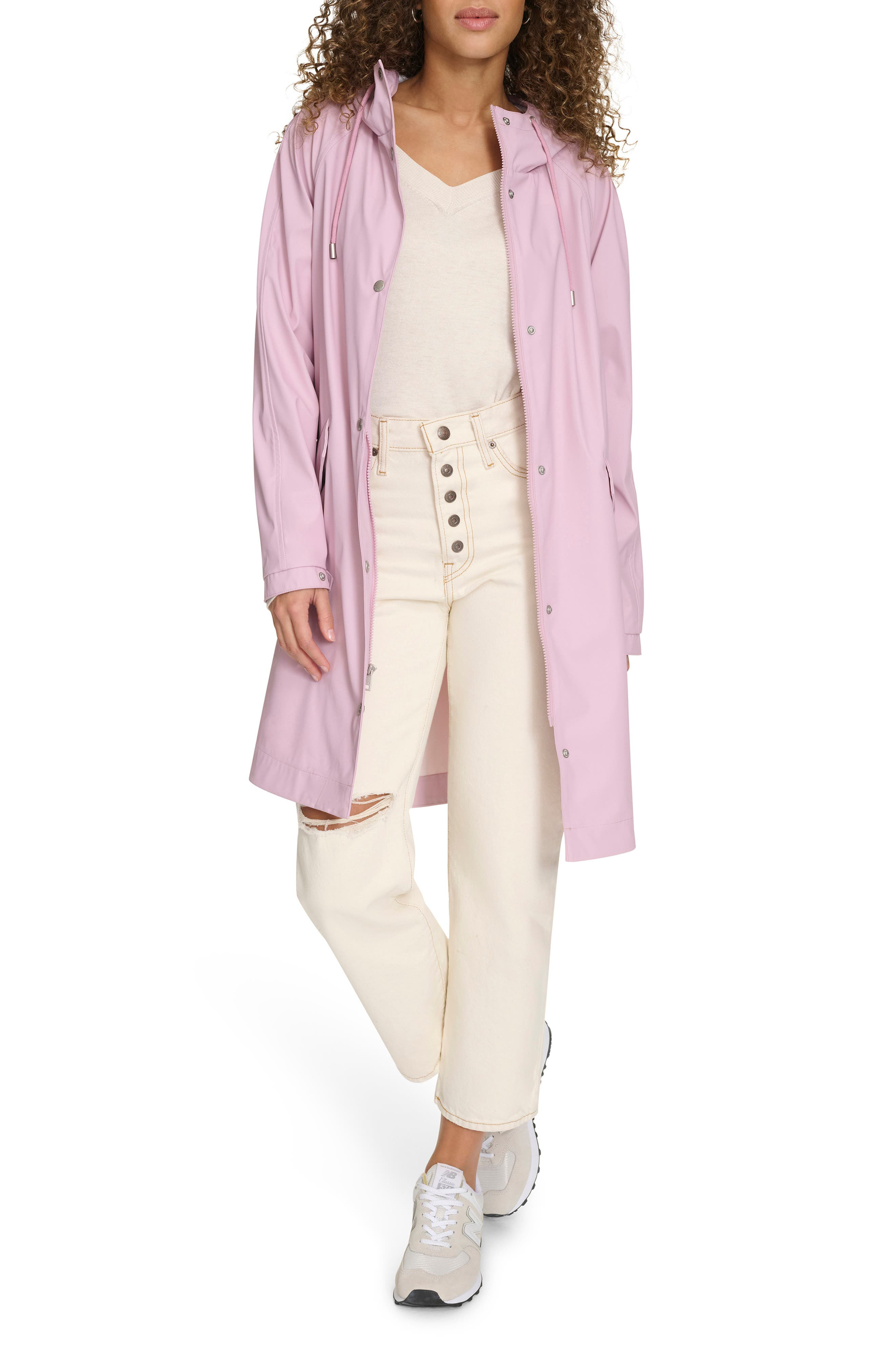 levi's Water Resistant Hooded Long Rain Jacket in Blush at Nordstrom - 4