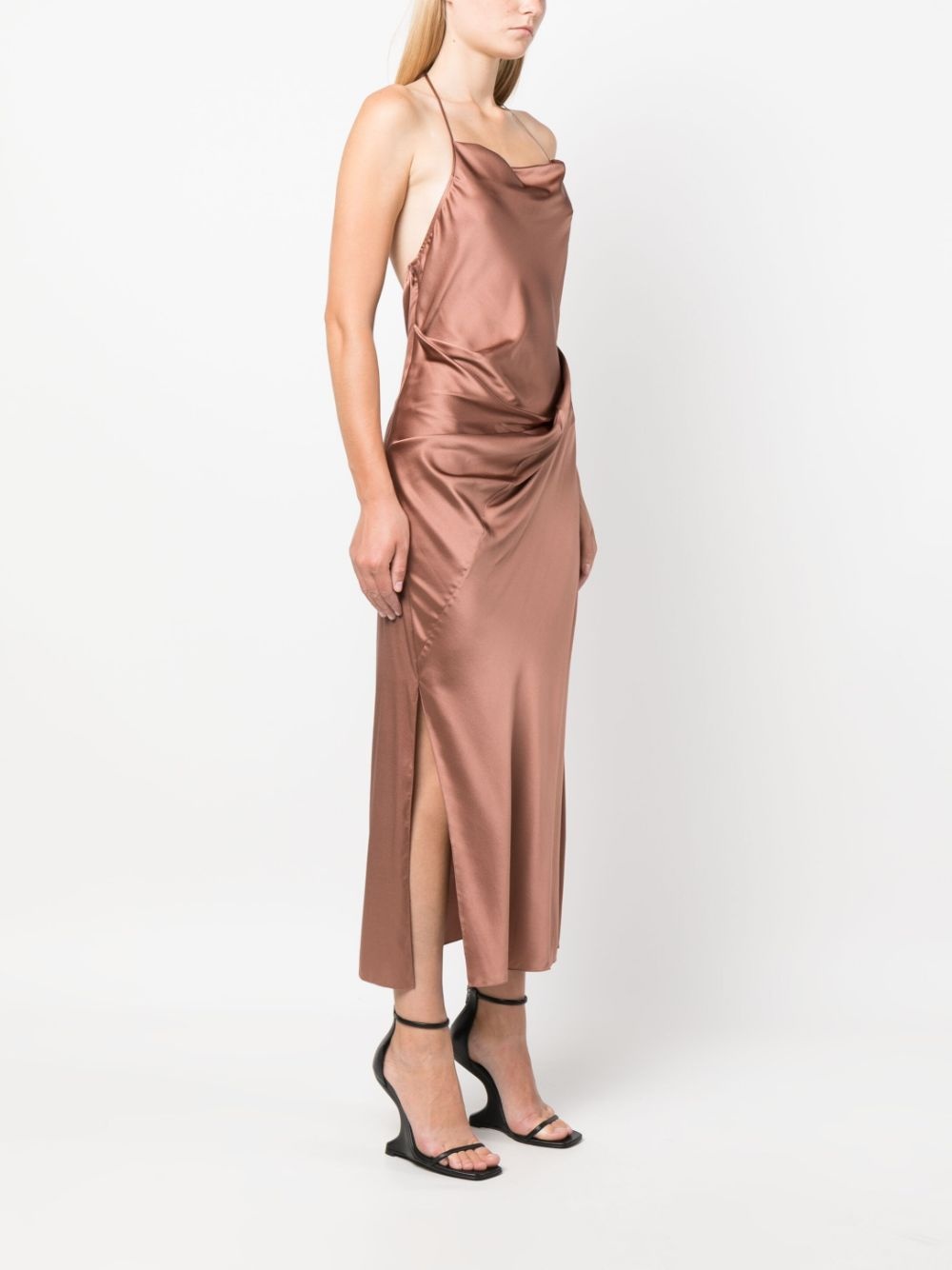 draped-design halterneck dress - 3